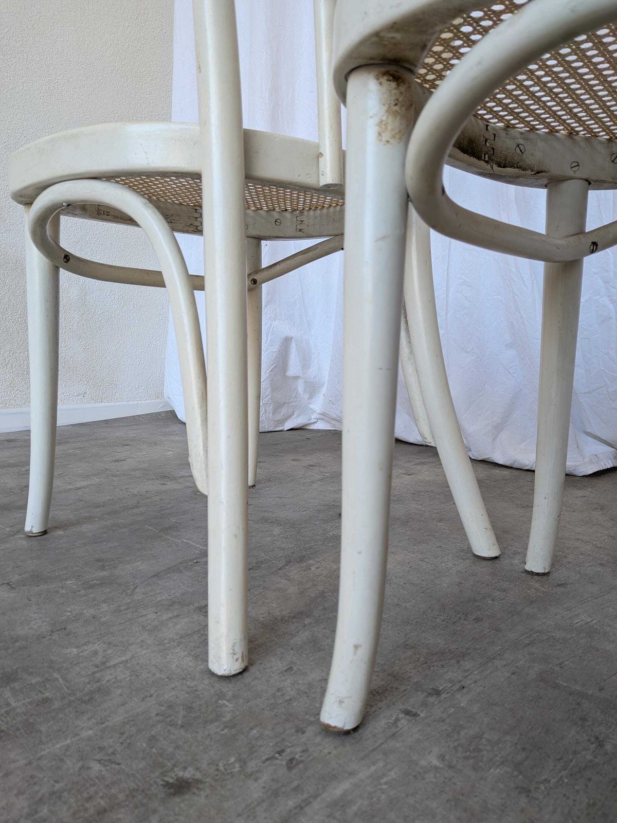 photo vinterior Set Of 2 Vintage White Bentwood Chairs, Thonet Style Cane Seat