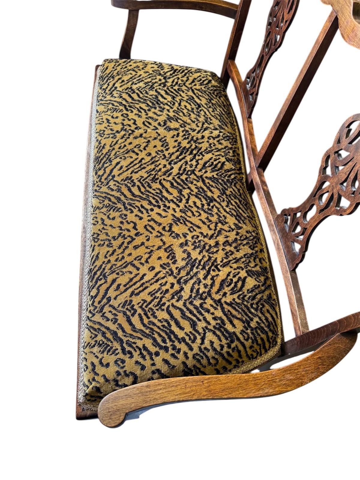 Antique Edwardian Two Seater Salon Sofa Seat Recovered In Designer Animals Print Fabric photo buy