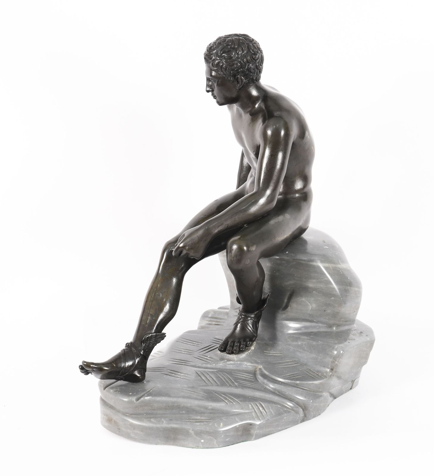 Art Antique Monumental Italian Grand Tour Bronze Sculpture Mercury Hermes 19thc photo