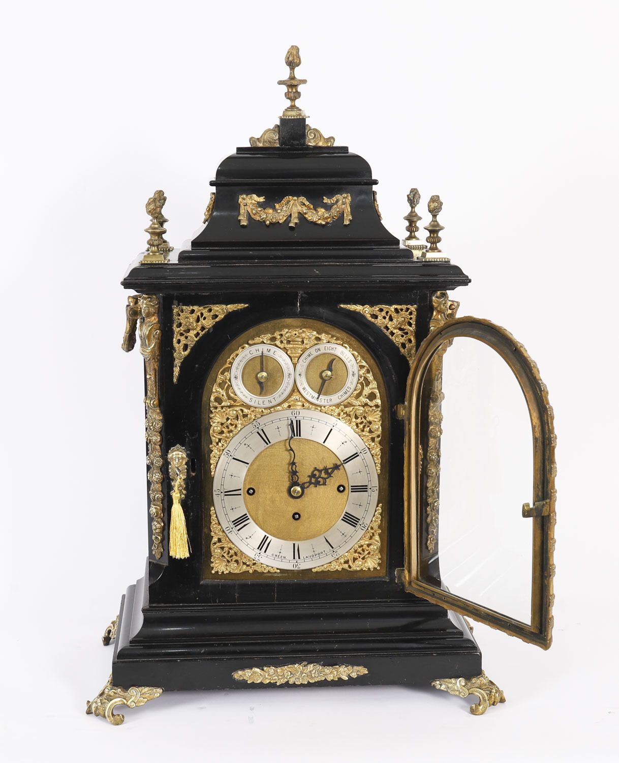 Antique Ormolu Mounted Ebonised Gilt Bronze Chiming Mantel Clock C1860 photo for sale