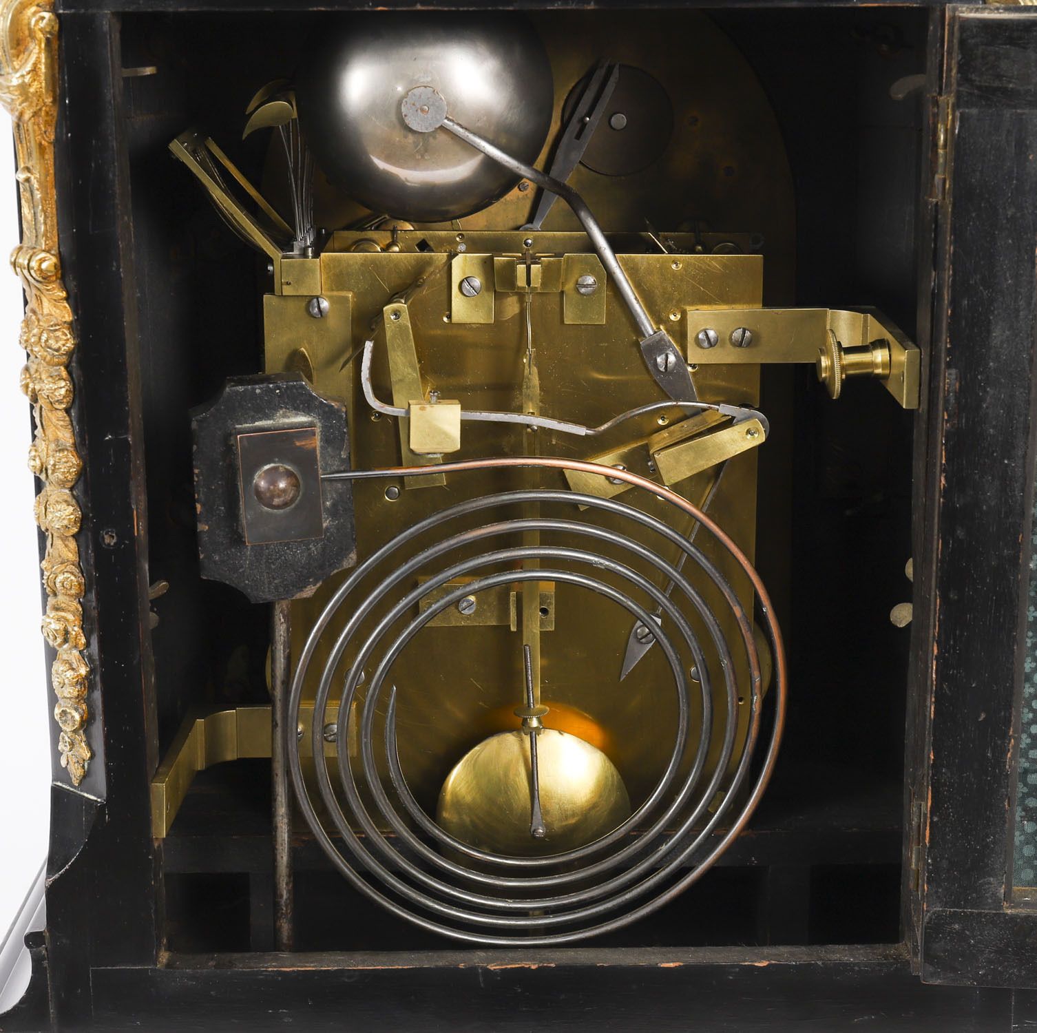photo buy Antique Ormolu Mounted Ebonised Gilt Bronze Chiming Mantel Clock C1860