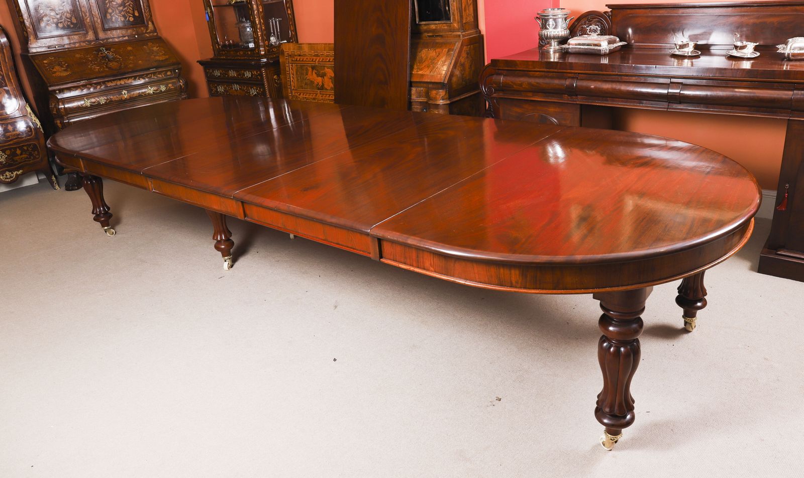 Antique 19th C 16ft Flame Mahogany Extending Dining Table & 16chairs photo 19750.0