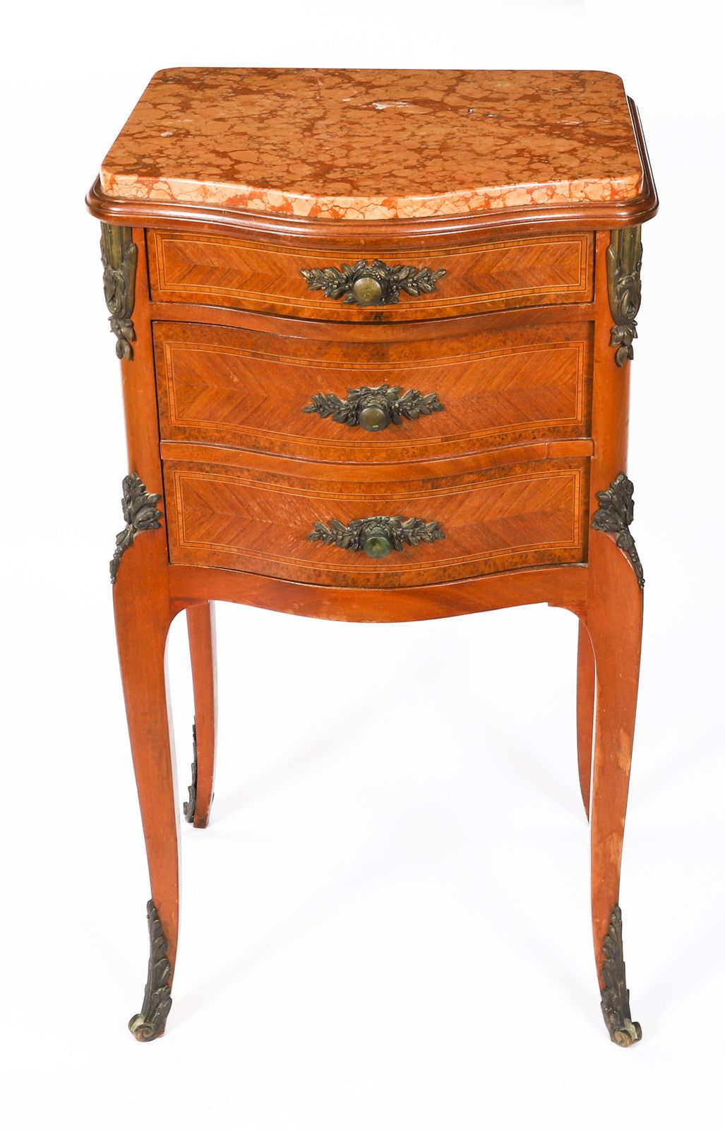 photo buy Antique Pair French Louis XV Parquetry Bombe Bedside Cabinets 19th C