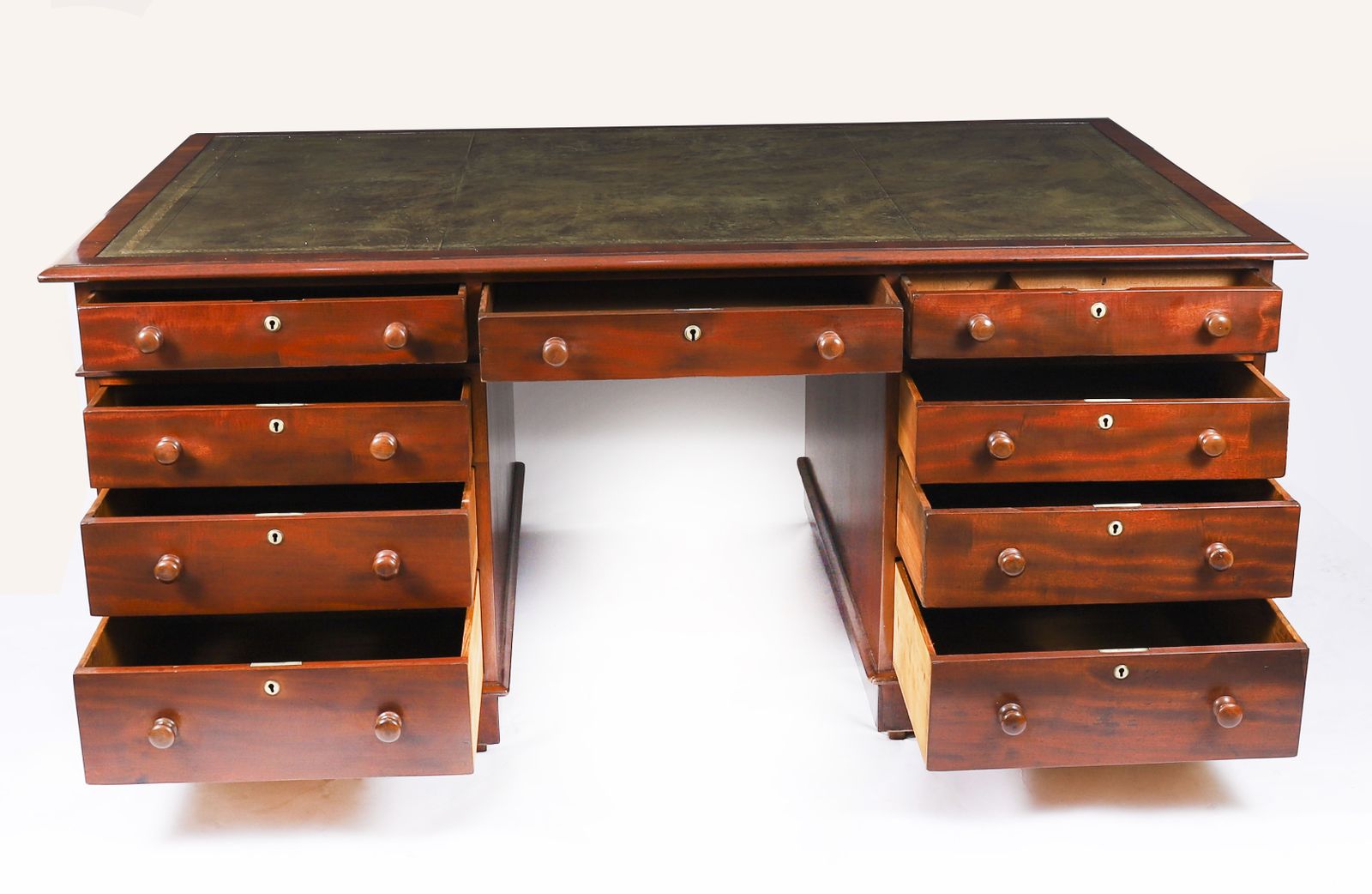 Victorian Flame Mahogany Partners Pedestal Desk C.1860  19th C photo for sale