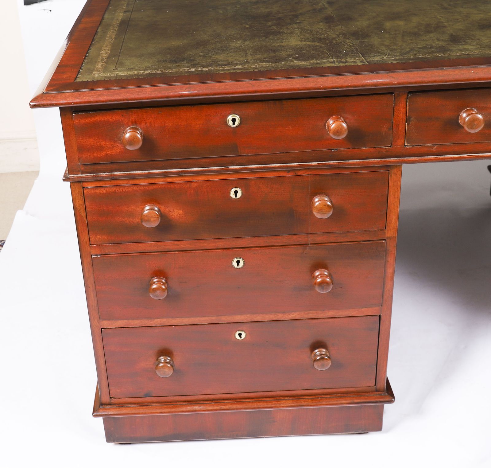 photo for sale Victorian Flame Mahogany Partners Pedestal Desk C.1860  19th C