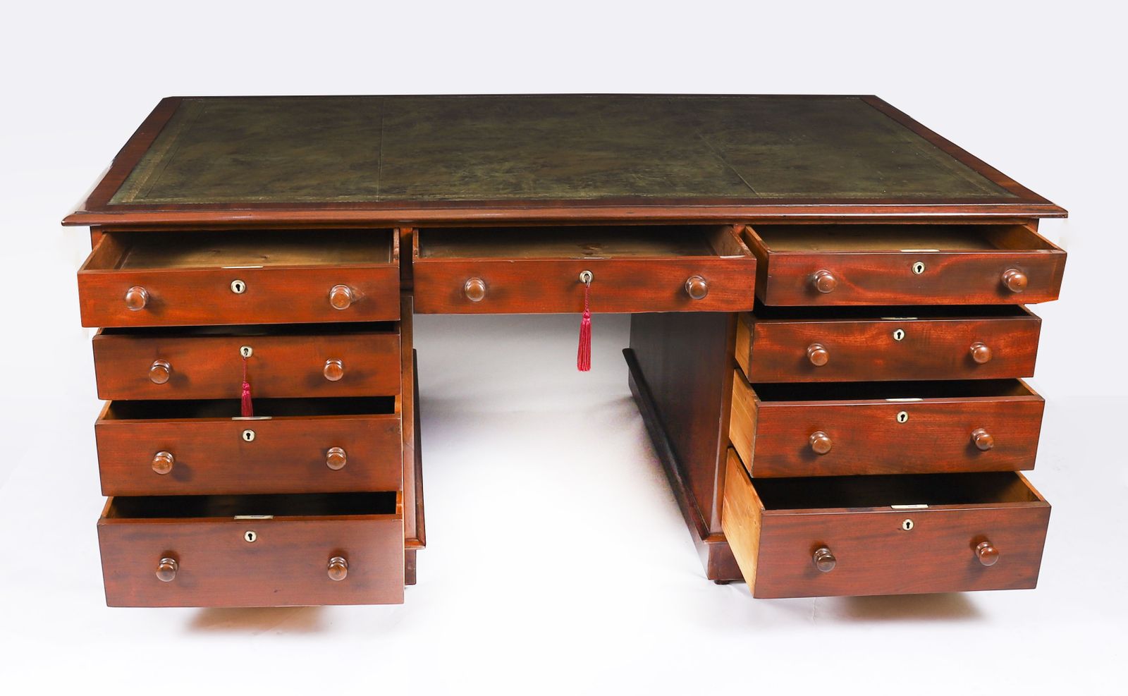 photo vinterior Victorian Flame Mahogany Partners Pedestal Desk C.1860  19th C