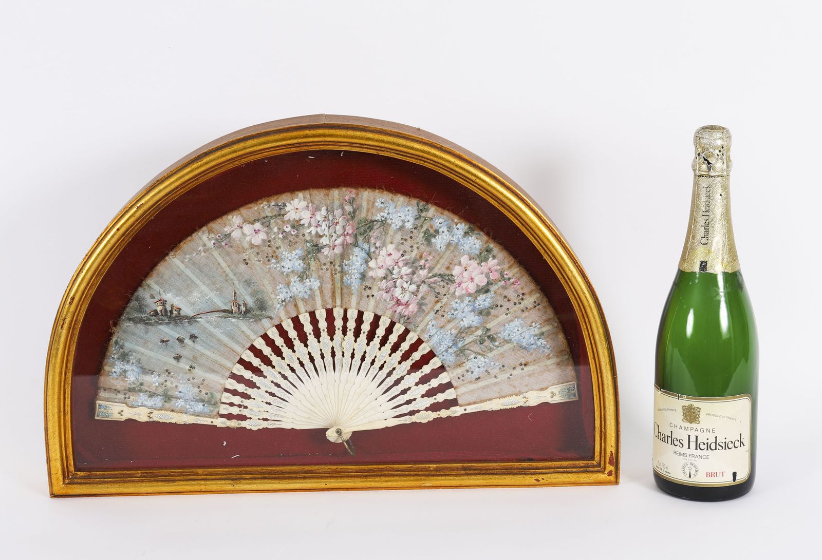 photo furniture Antique French Framed Hand Painted Silk Fan Gilded Box Frame Late 18th Century