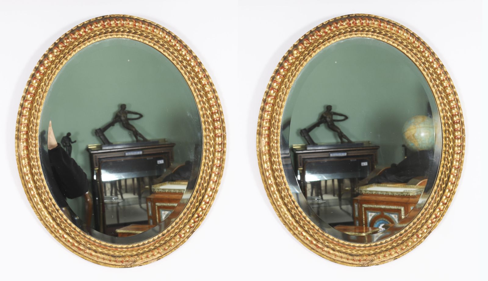 photo buy Pair French Rococo Oval Giltwood Mirrors 19th Century  58x49cm