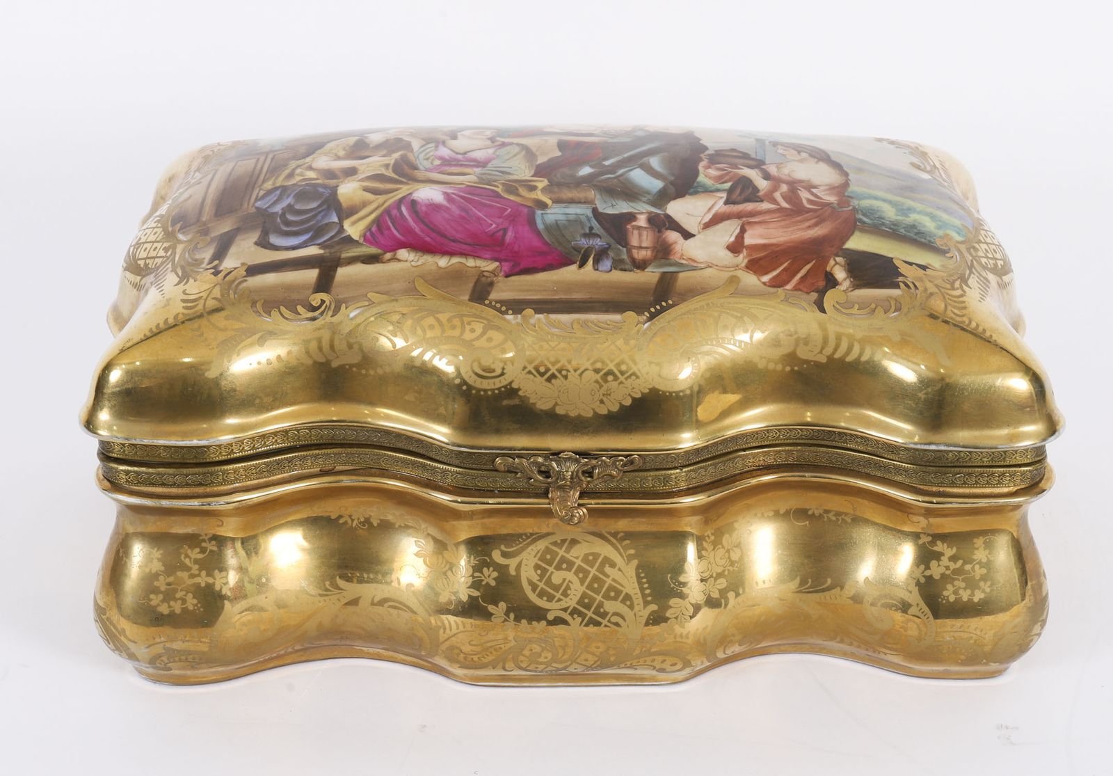 Antique Large French Sevres Golden Porcelain Casket 19th C photo furniture