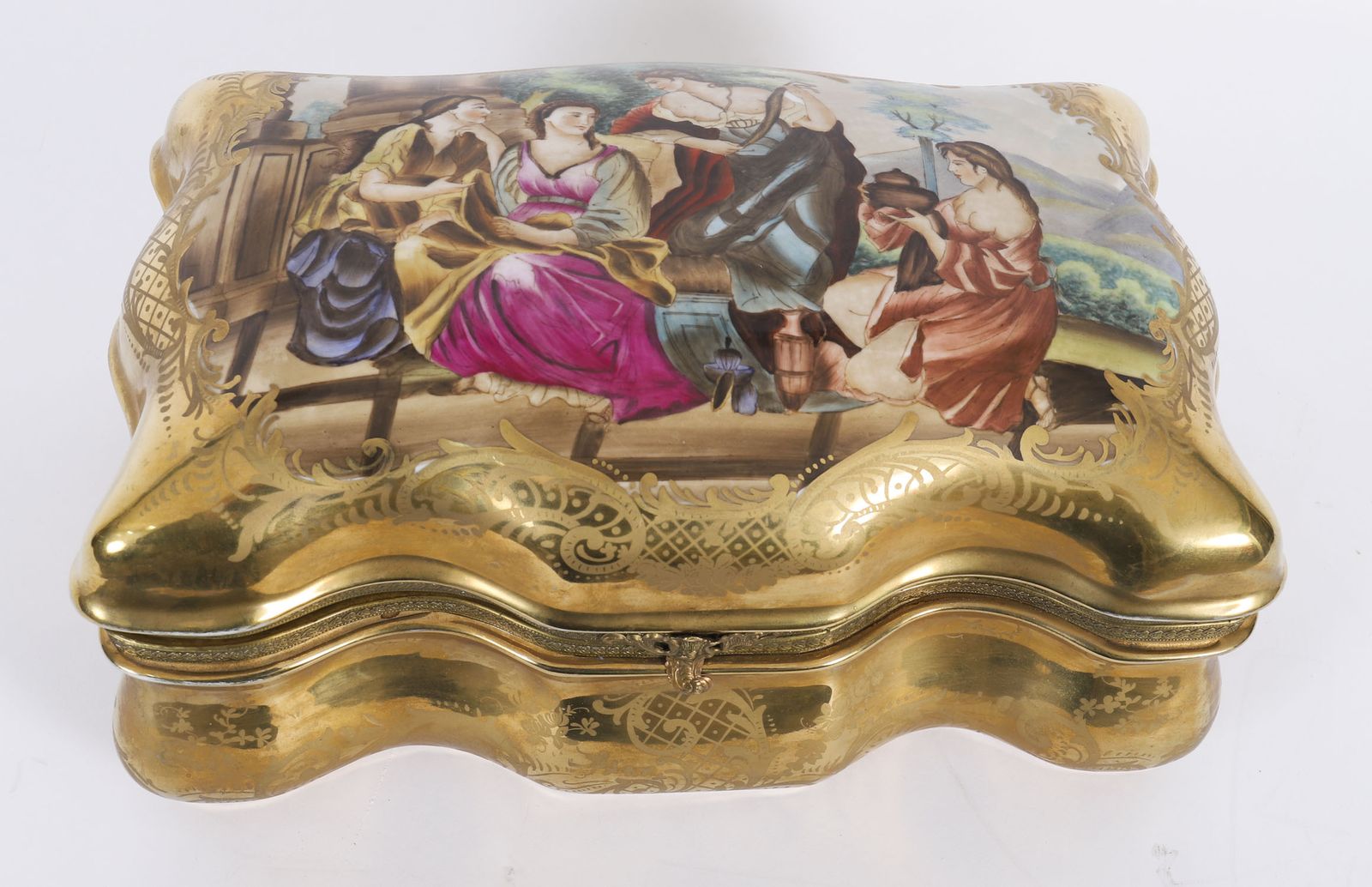 Antique Large French Sevres Golden Porcelain Casket 19th C photo vinterior