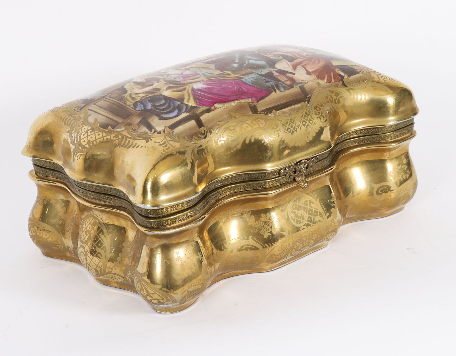 photo buy Antique Large French Sevres Golden Porcelain Casket 19th C