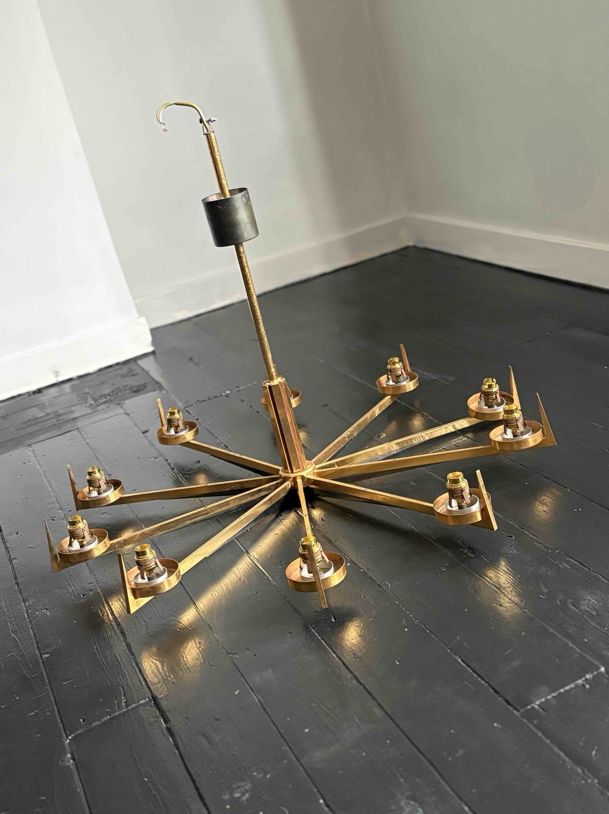 Beautifully Patinaed Ten Arm Stilnovo Chandelier, Italy Circa 1963 photo Lighting