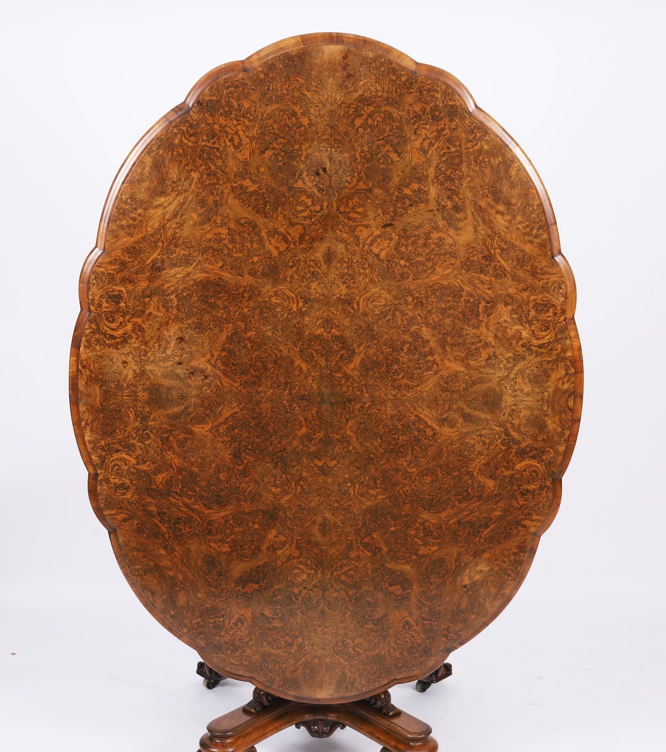 photo furniture Antique Burr Walnut Oval Tilt Top Loo Dining Table Circa 1860 19th Century