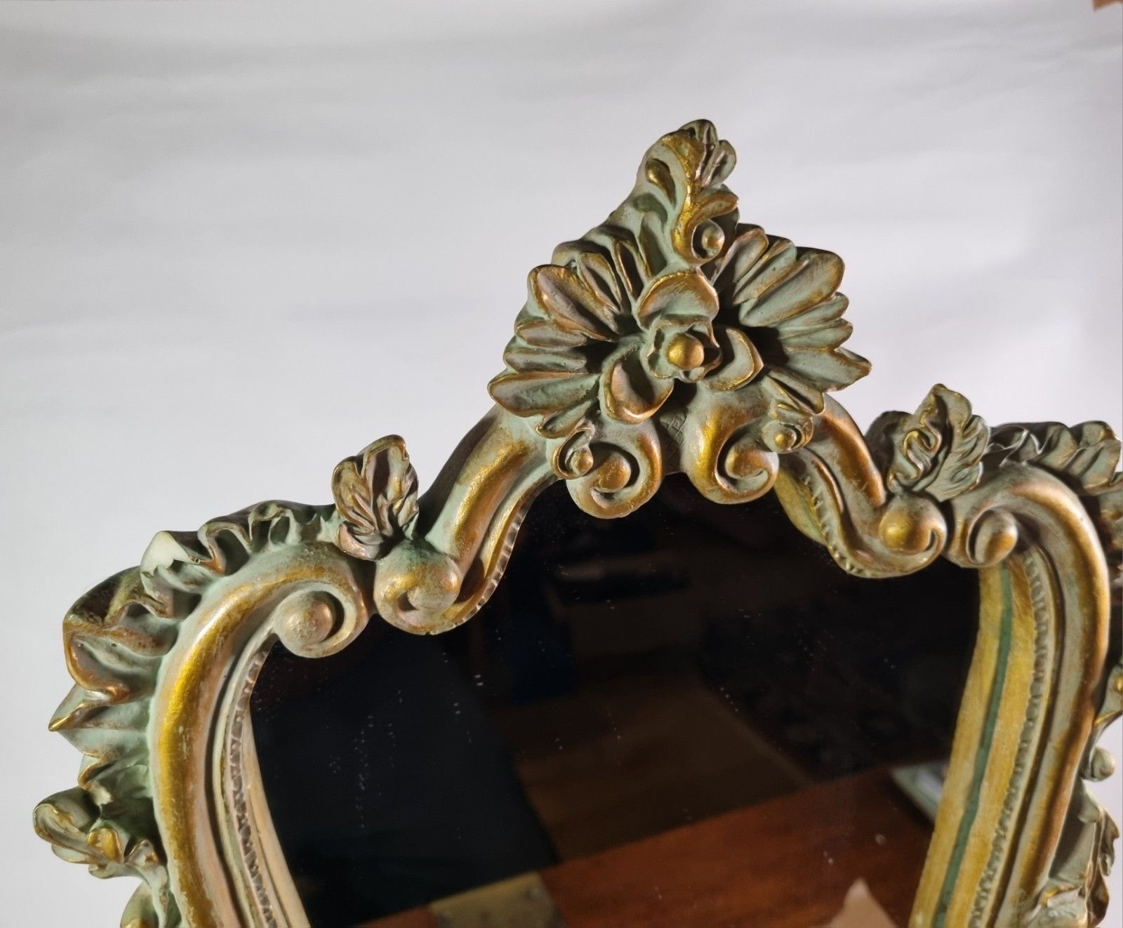 Small Ornate Gold Resin Dressing Table Mirror Freestanding Paw Feet Rococo Style photo 76.0