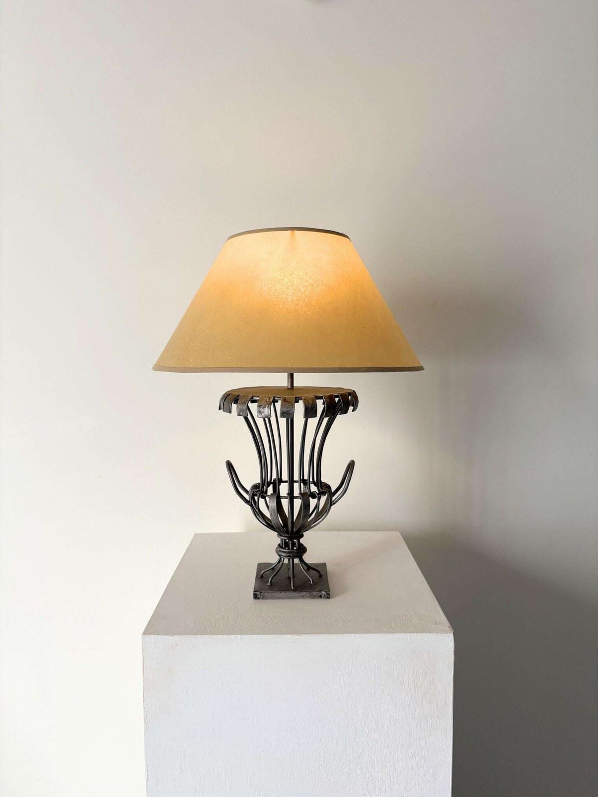 Caged Metal Urn Table Lamp, French Vintage photo furniture