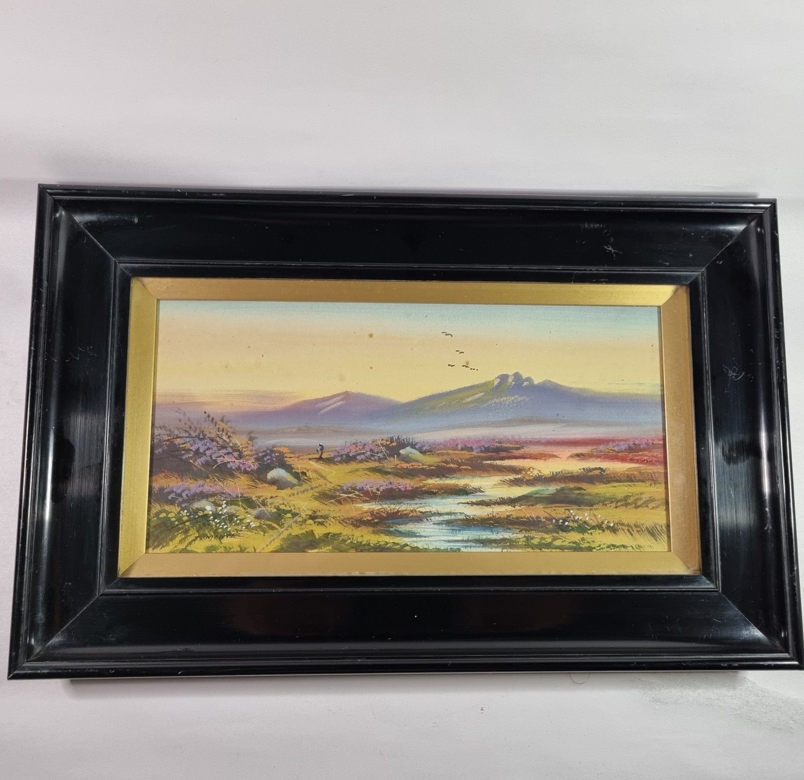 Early 20th Century Gouache Watercolour Painting Landscape Framed  By J. Monti