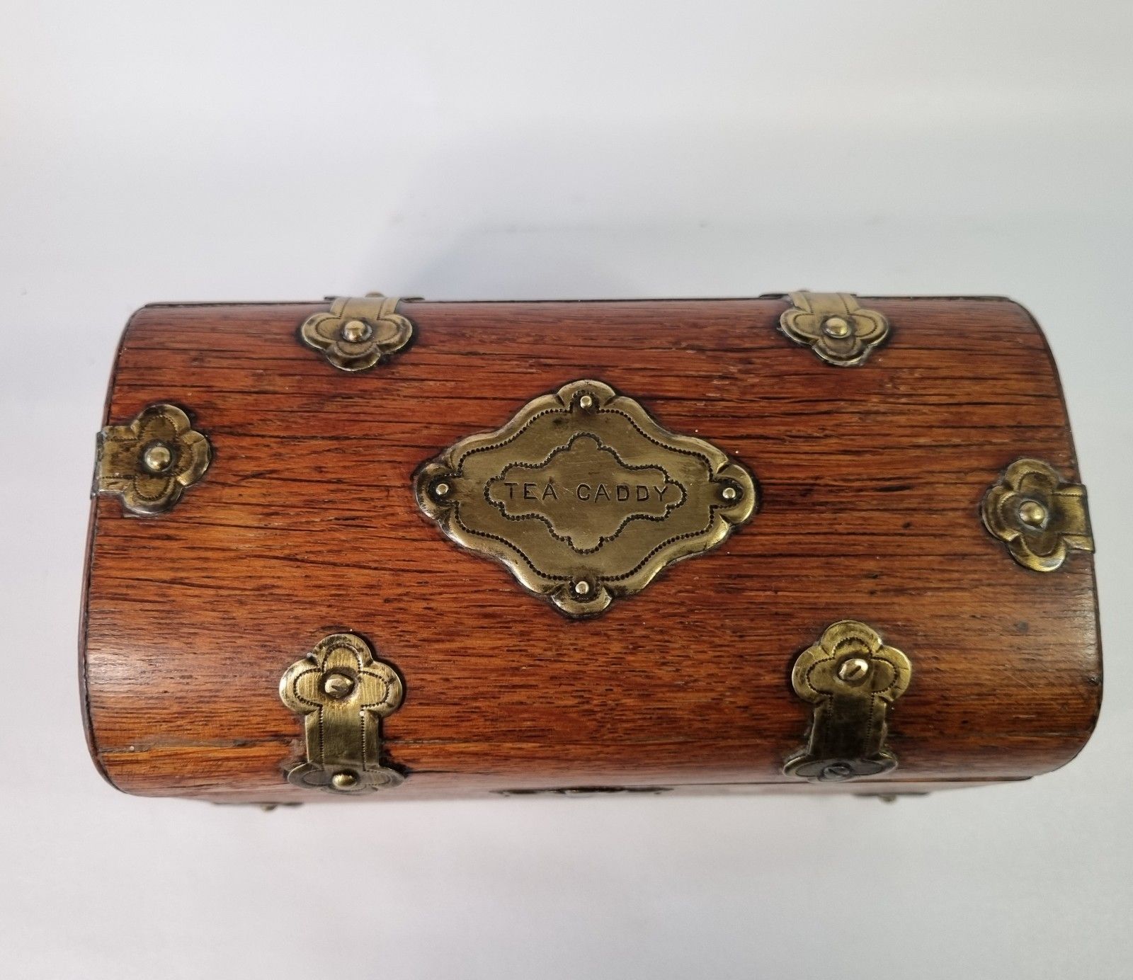 Small Antique Tea Caddy Wooden With Brass Mounts Domed Top Two Compartments photo Home Decor
