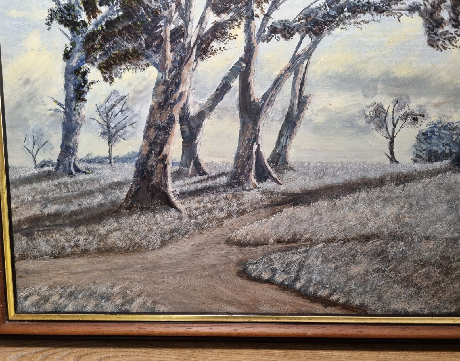 Framed Painting Oil On Board Landscape Trees On Hilltop Unsigned 41 X 54 Cm photo buy