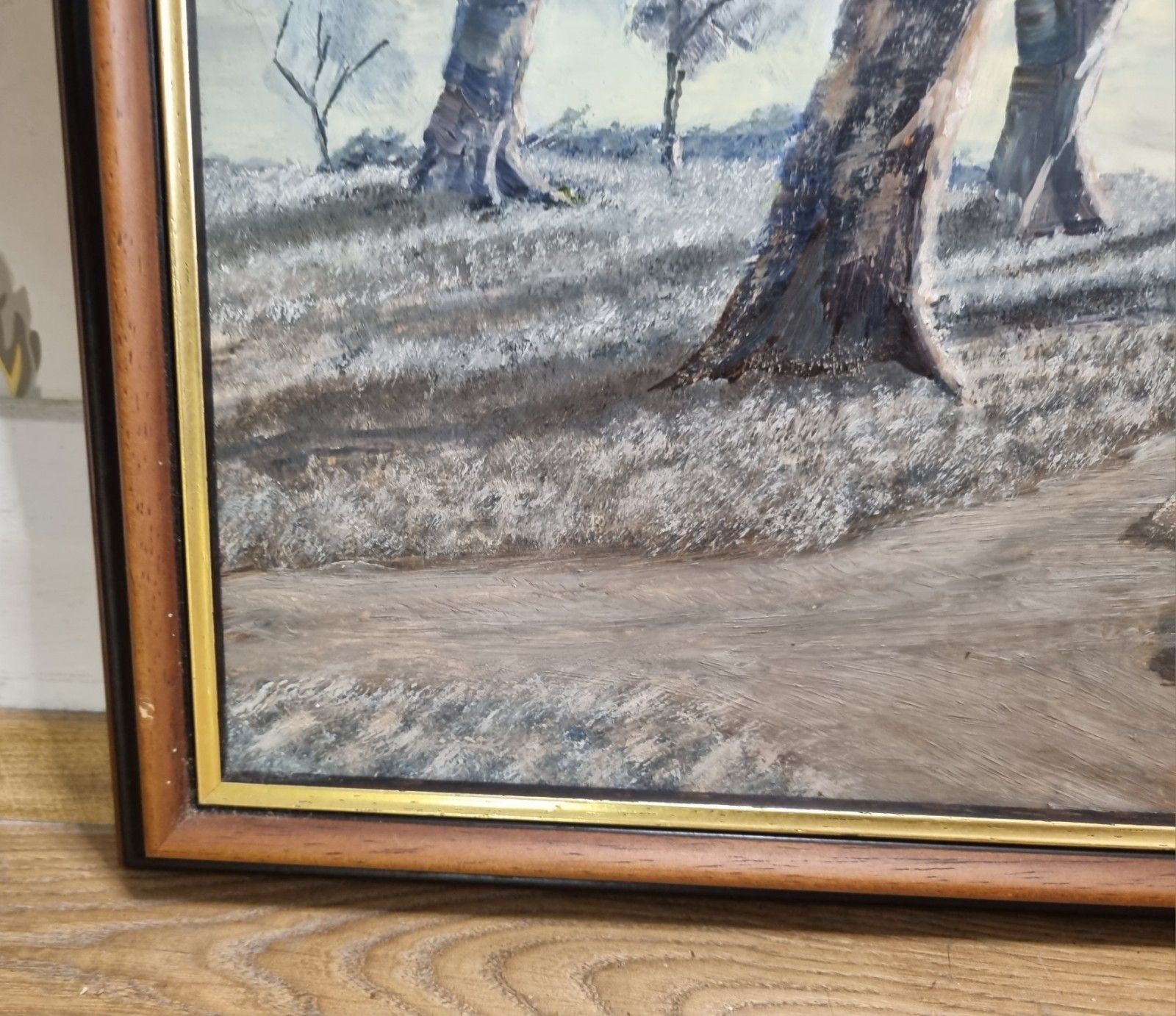 Framed Painting Oil On Board Landscape Trees On Hilltop Unsigned 41 X 54 Cm photo vintage