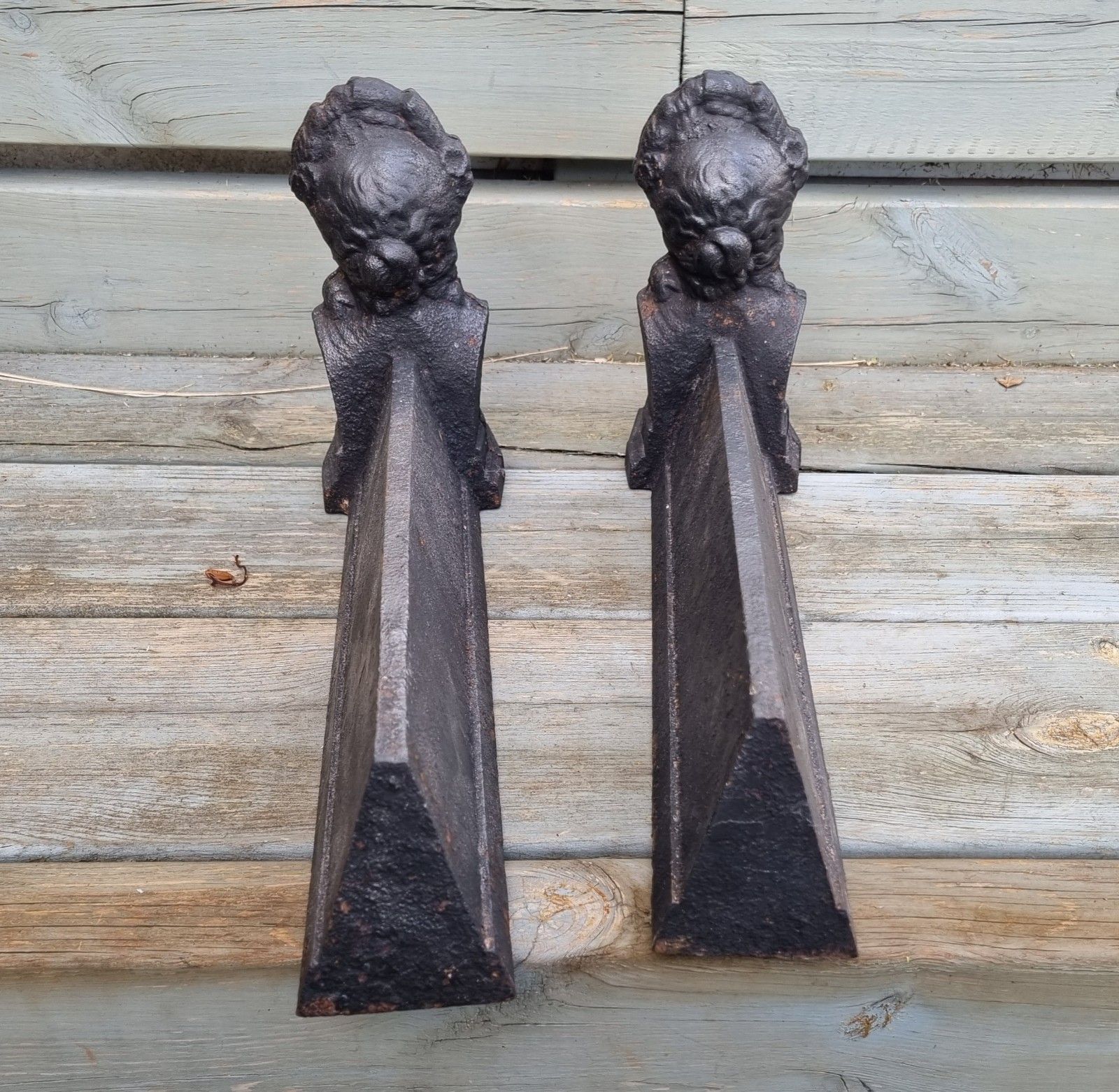 Vintage Pair Cast Iron French Figural Women Lady Bust Andirons Fire Dogs photo 64.0