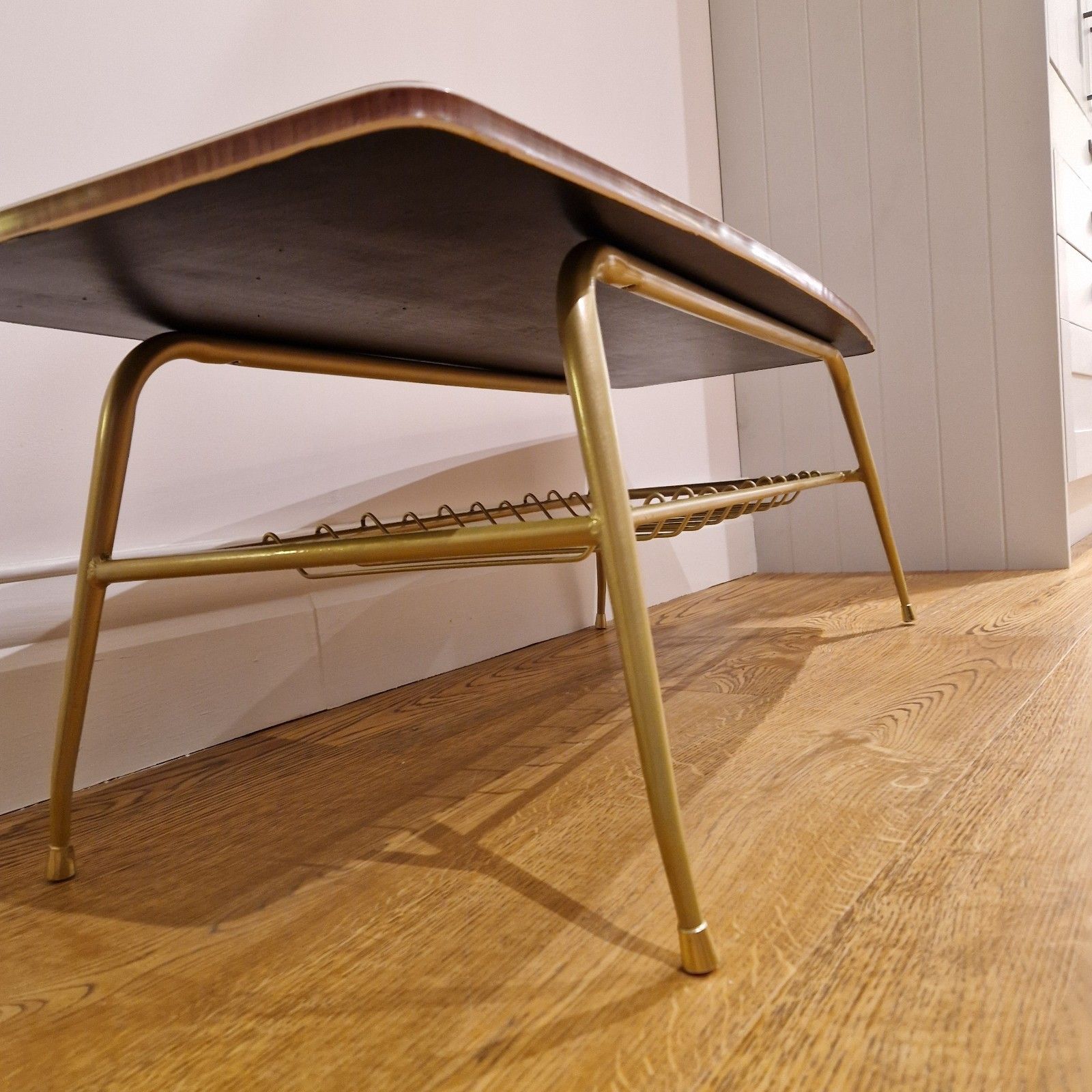 Restored Mid Century Modern Coffee Table | Gold Metal Legs & Melamine Top photo buy