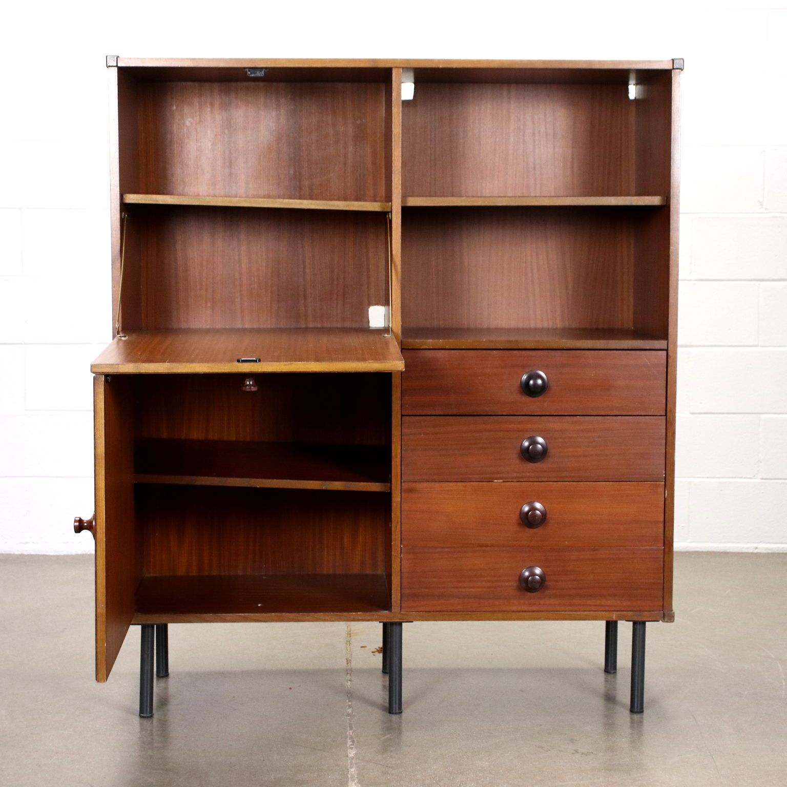 Highboard Metal Mahogany Veneer Italy 1960s photo 470.0