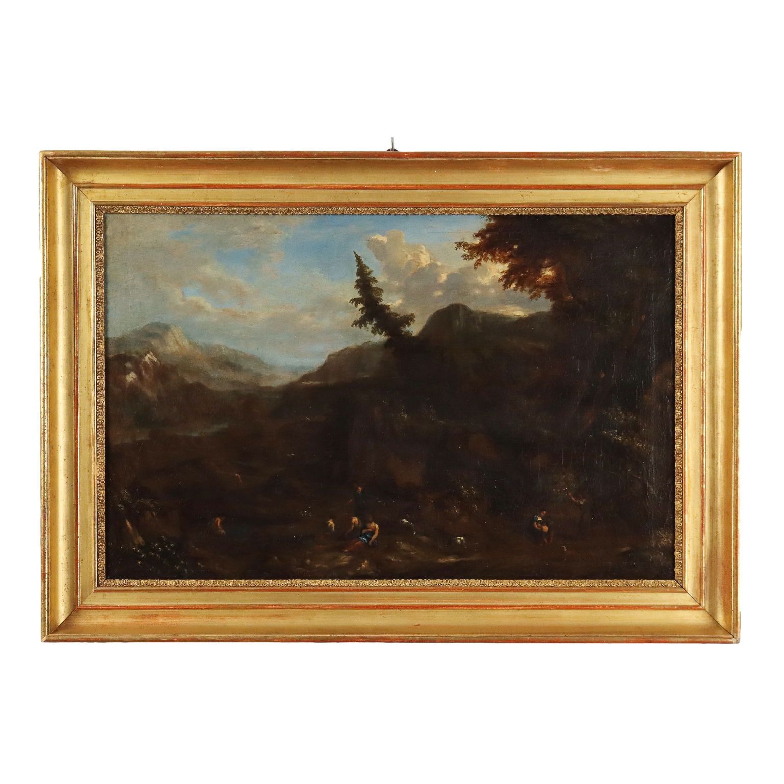 Antique Painting Landscape With Figures Oil On Canvas XVIII Century