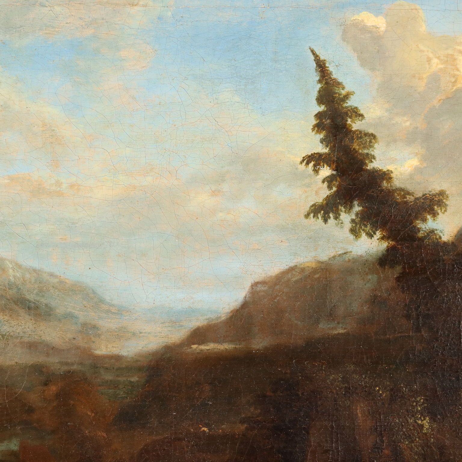 Antique Painting Landscape With Figures Oil On Canvas XVIII Century photo vintage