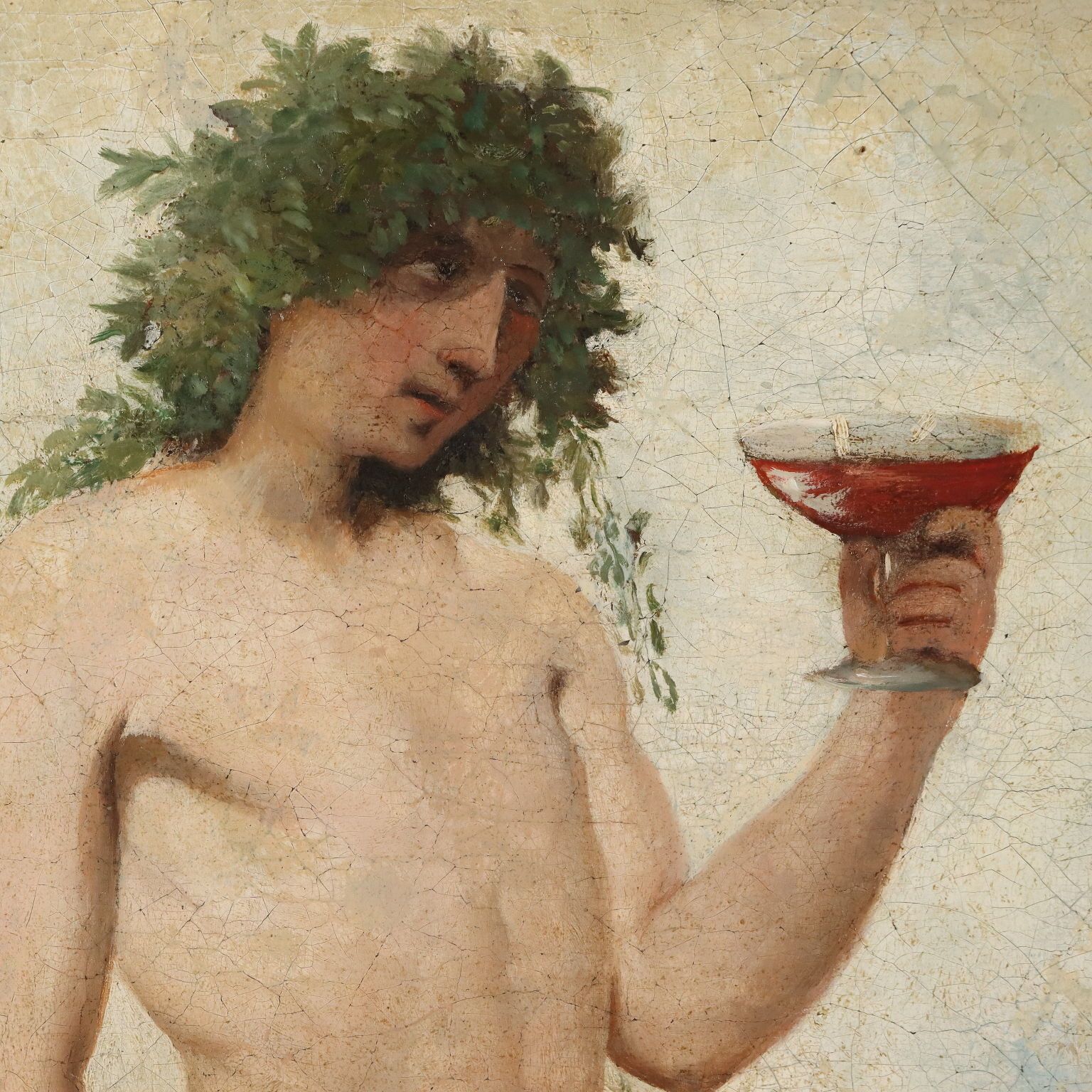 Ancient Painting G. Muzzioli '800 Portrait Drunk Baccus Oil On Canvas photo for sale