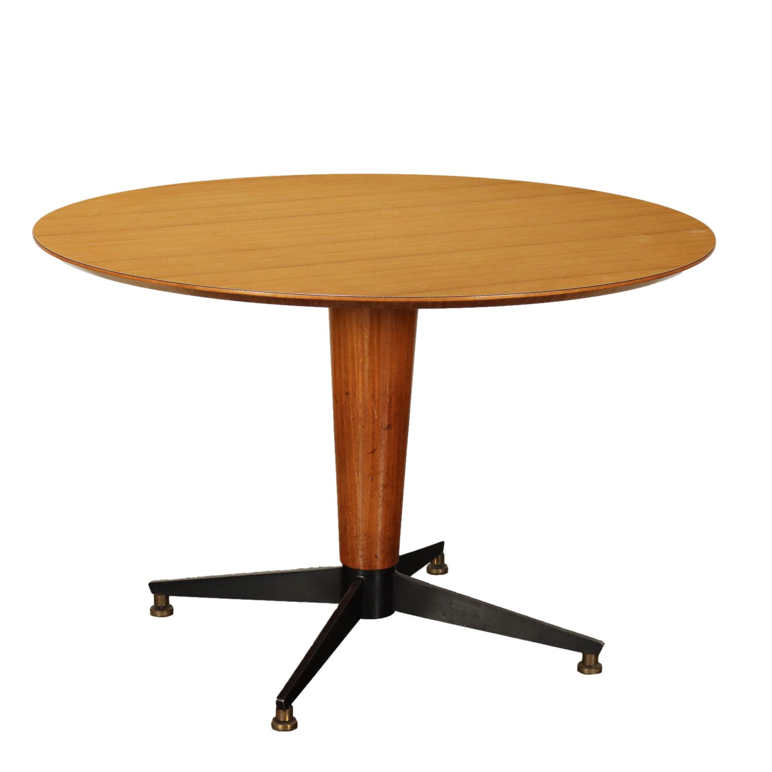 Vintage Table Enamelled Metal Painted Beech Wood Brass Design 1960s