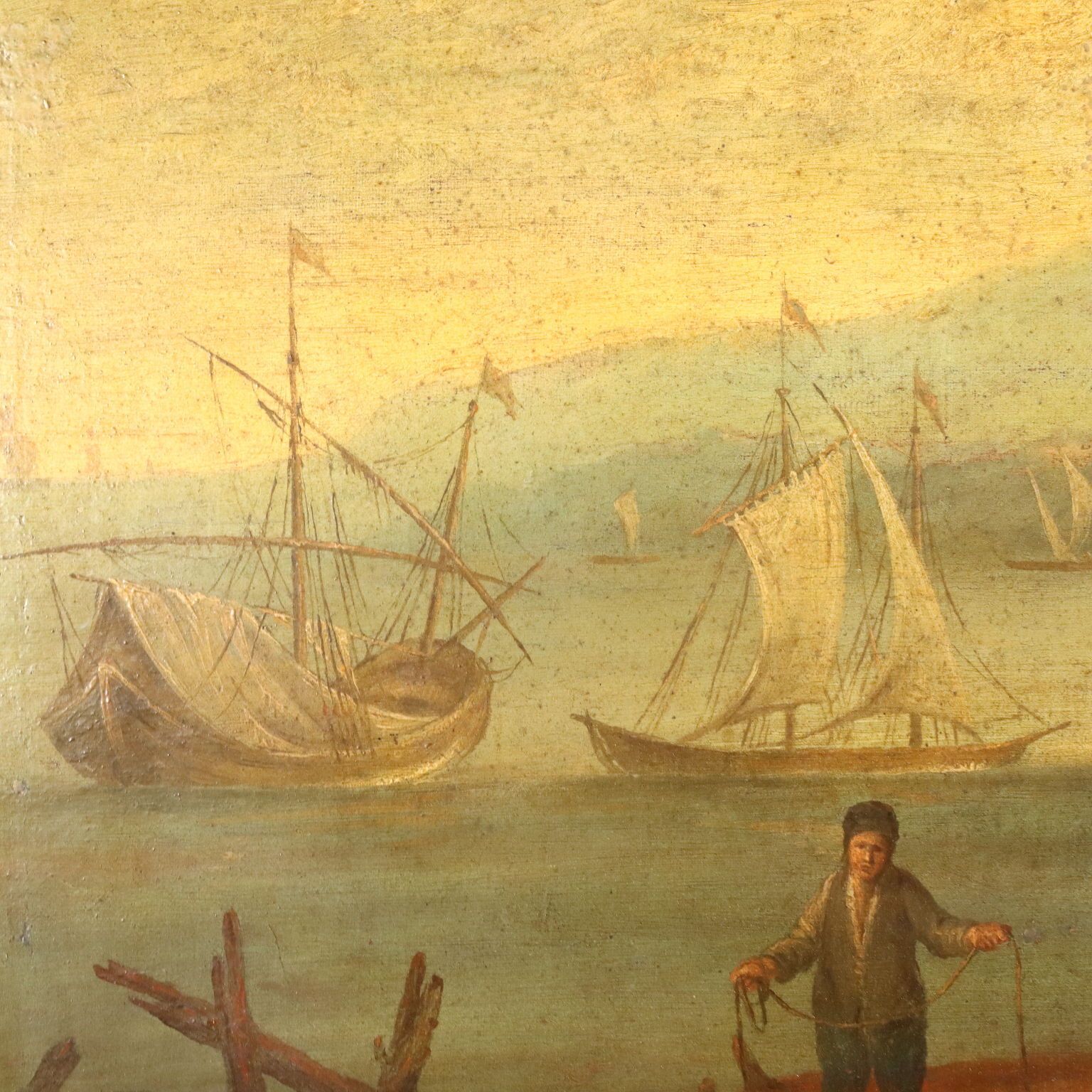 Sea Landscape With Figures Oil On Canvas '700 Art Ancient Painting photo buy