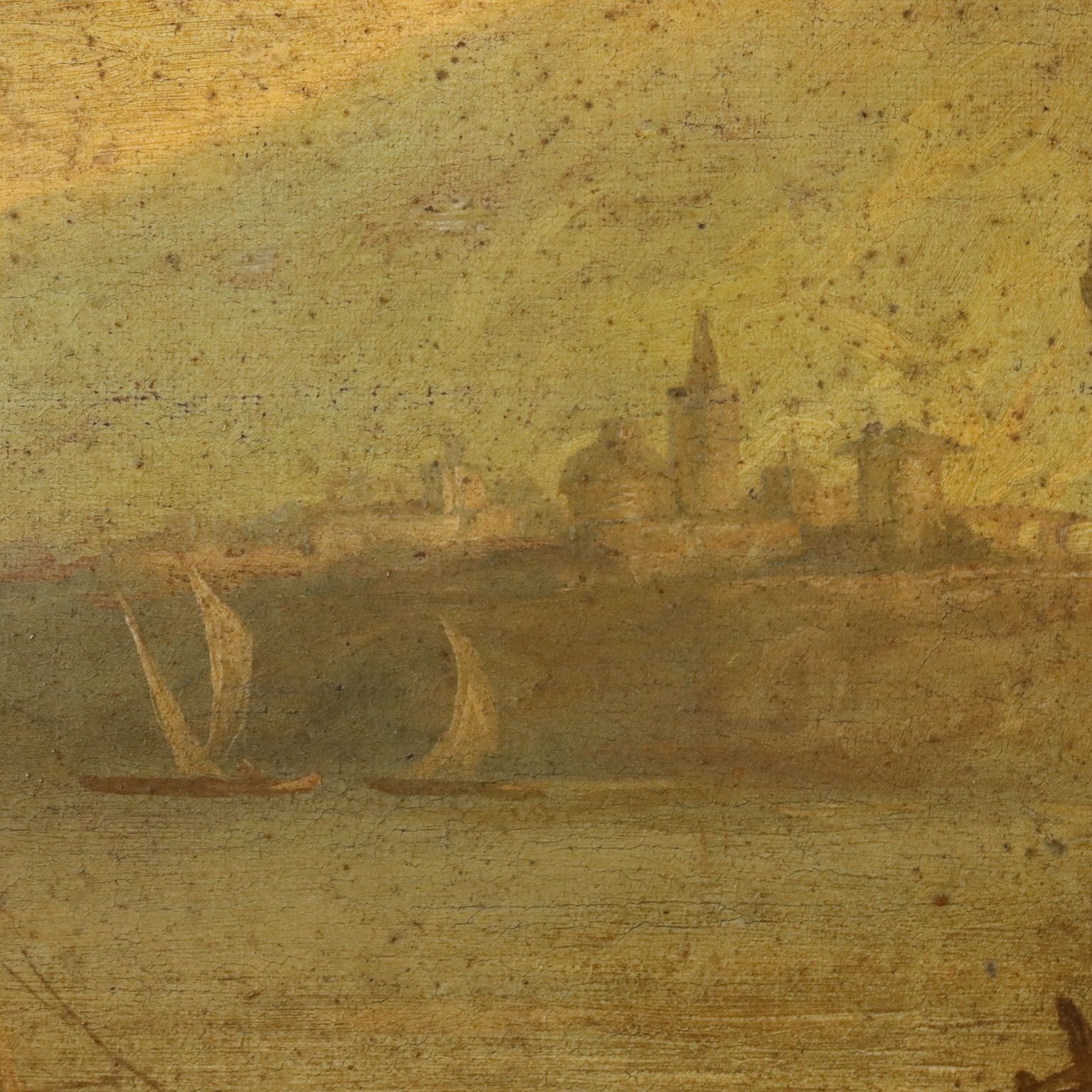 Sea Landscape With Figures Oil On Canvas '700 Art Ancient Painting photo vintage