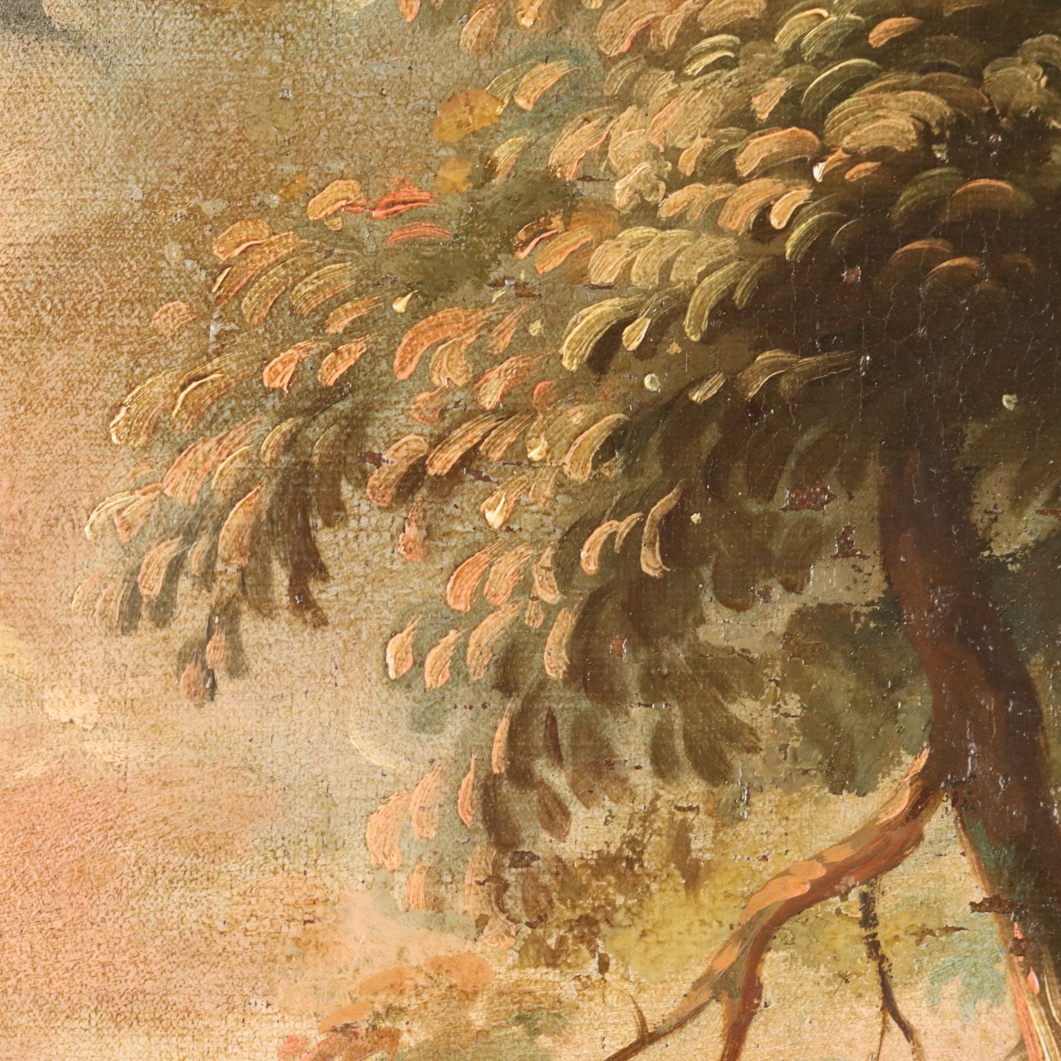 Oval Painting Landscape With Figures Oil On Canvas XIX XX Century photo buy