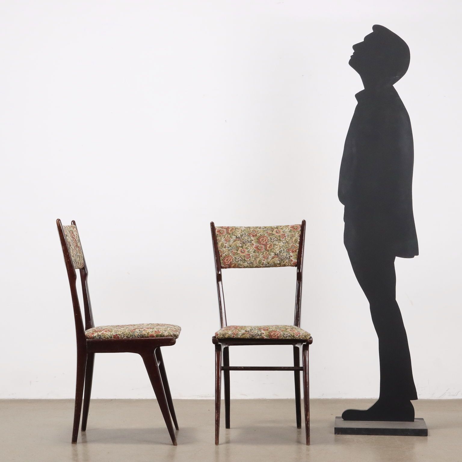 Vintage Chairs Ebony Painted Wood Fabric Italy 1960s photo furniture