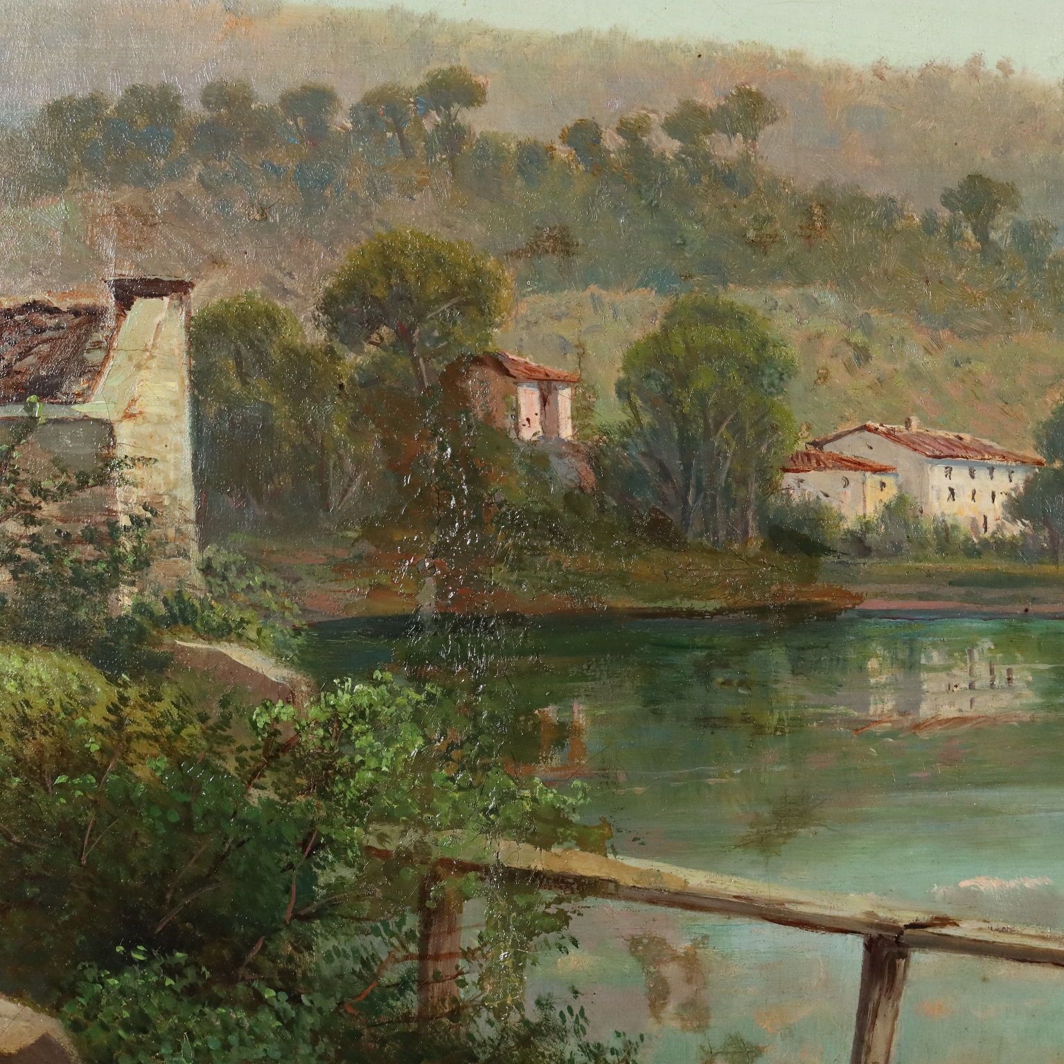Antique Painting Signed Emilio Donnini Landscape With River '800 photo buy