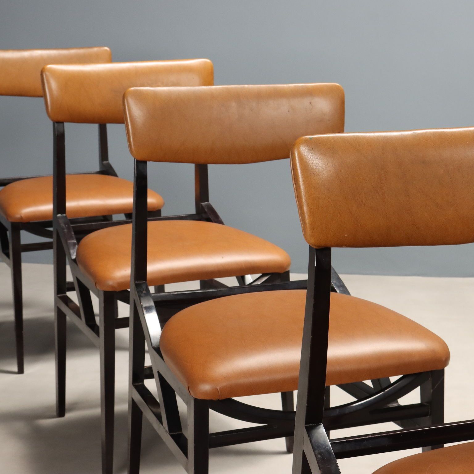 Vintage Chairs Leatherette Painted Beech Design Italy 1960s photo for sale