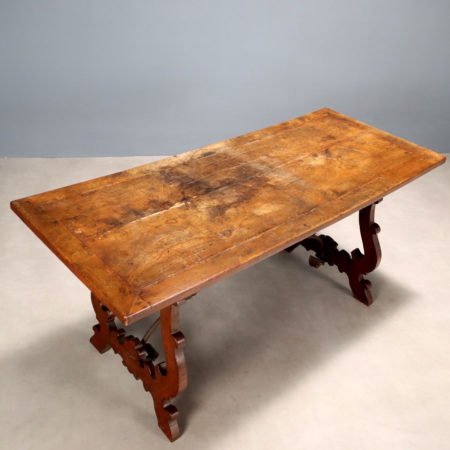 Antique Refectory Table Walnut Wrought Iron Italy XX Century photo for sale
