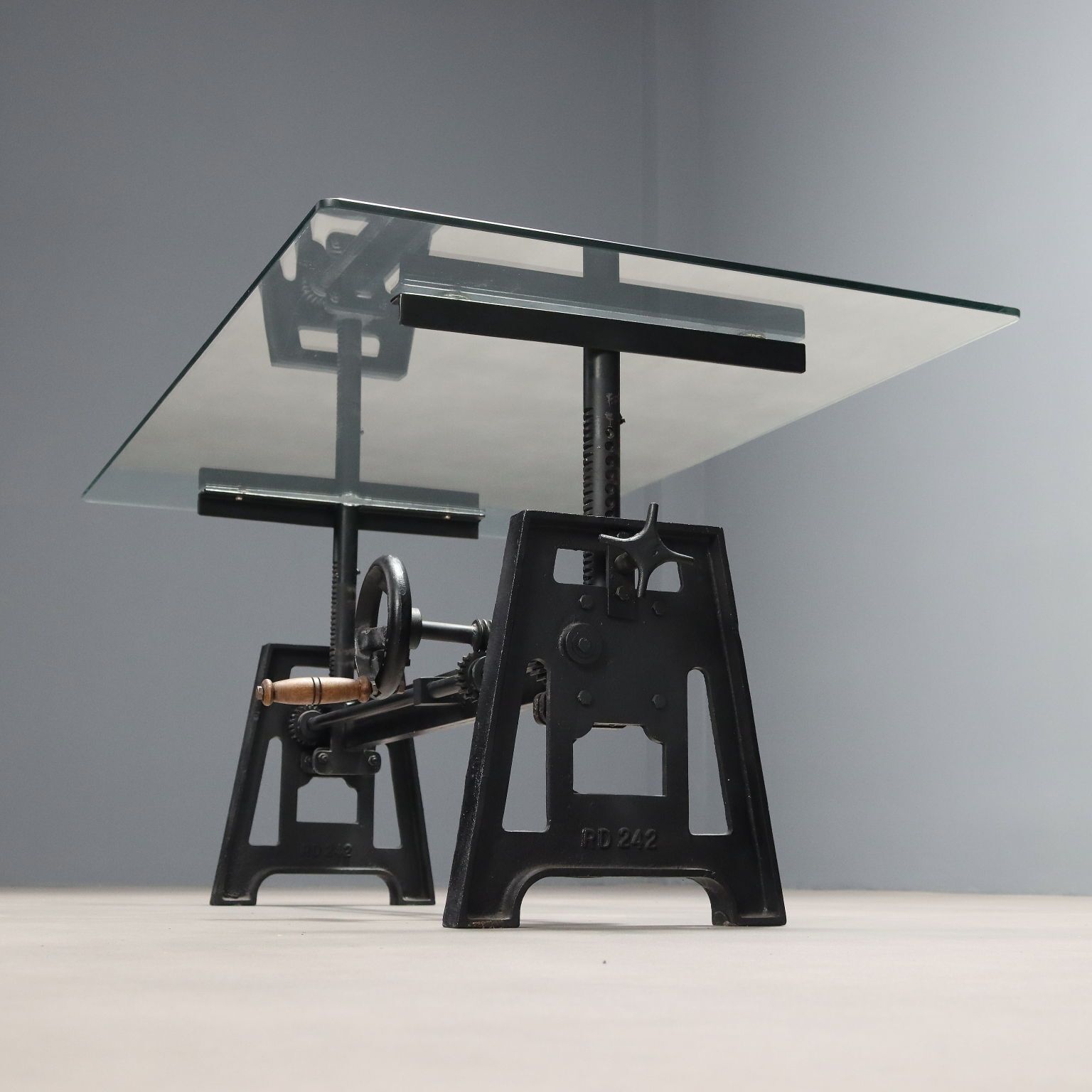 Antique Adjustable Coffee Table Iron Glass Italy XX Century photo Furniture