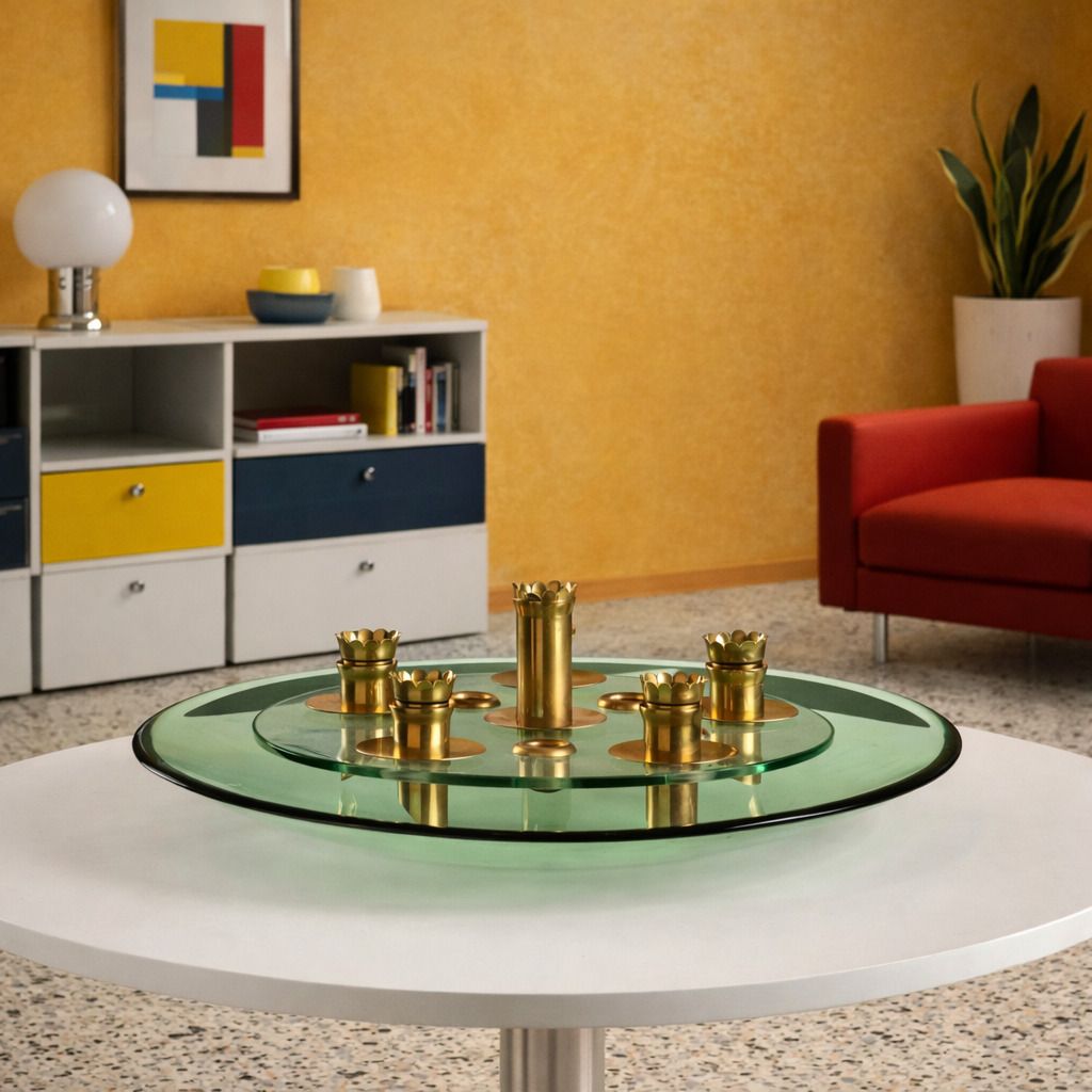 Vintage Centerpiece Fontana Arte Style Brass Glass 1950s photo furniture