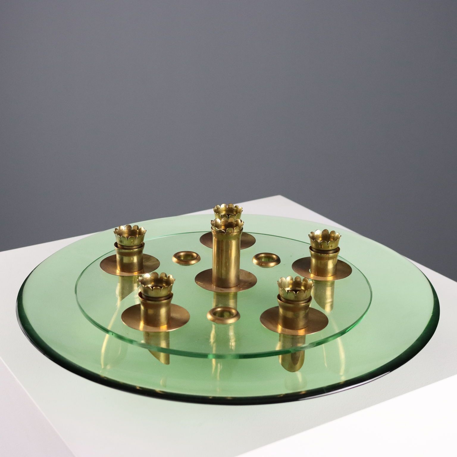Vintage Centerpiece Fontana Arte Style Brass Glass 1950s photo Home Decor