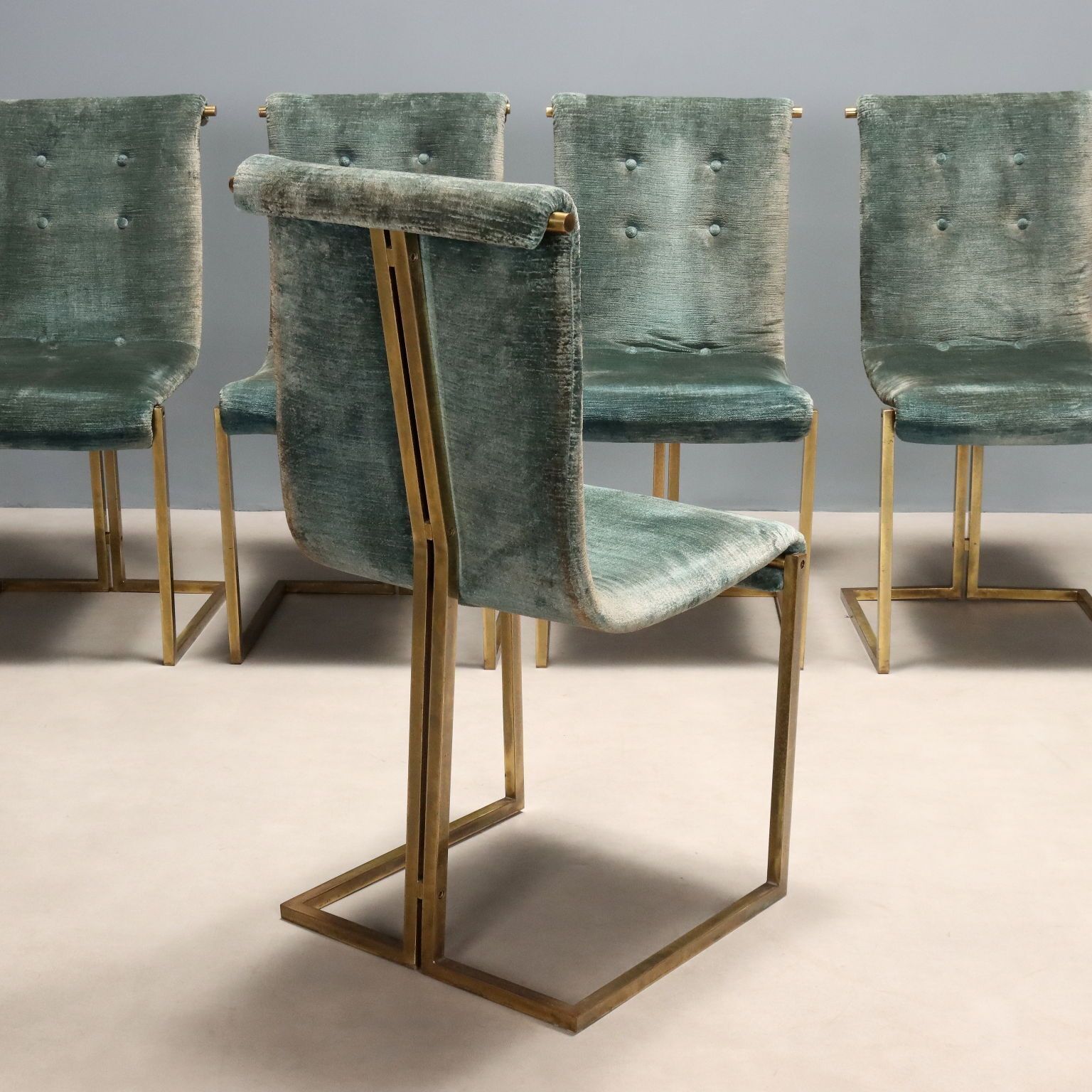 Vintage Chairs Brass Plated Metal Fabric Design Italy 1960s photo Furniture