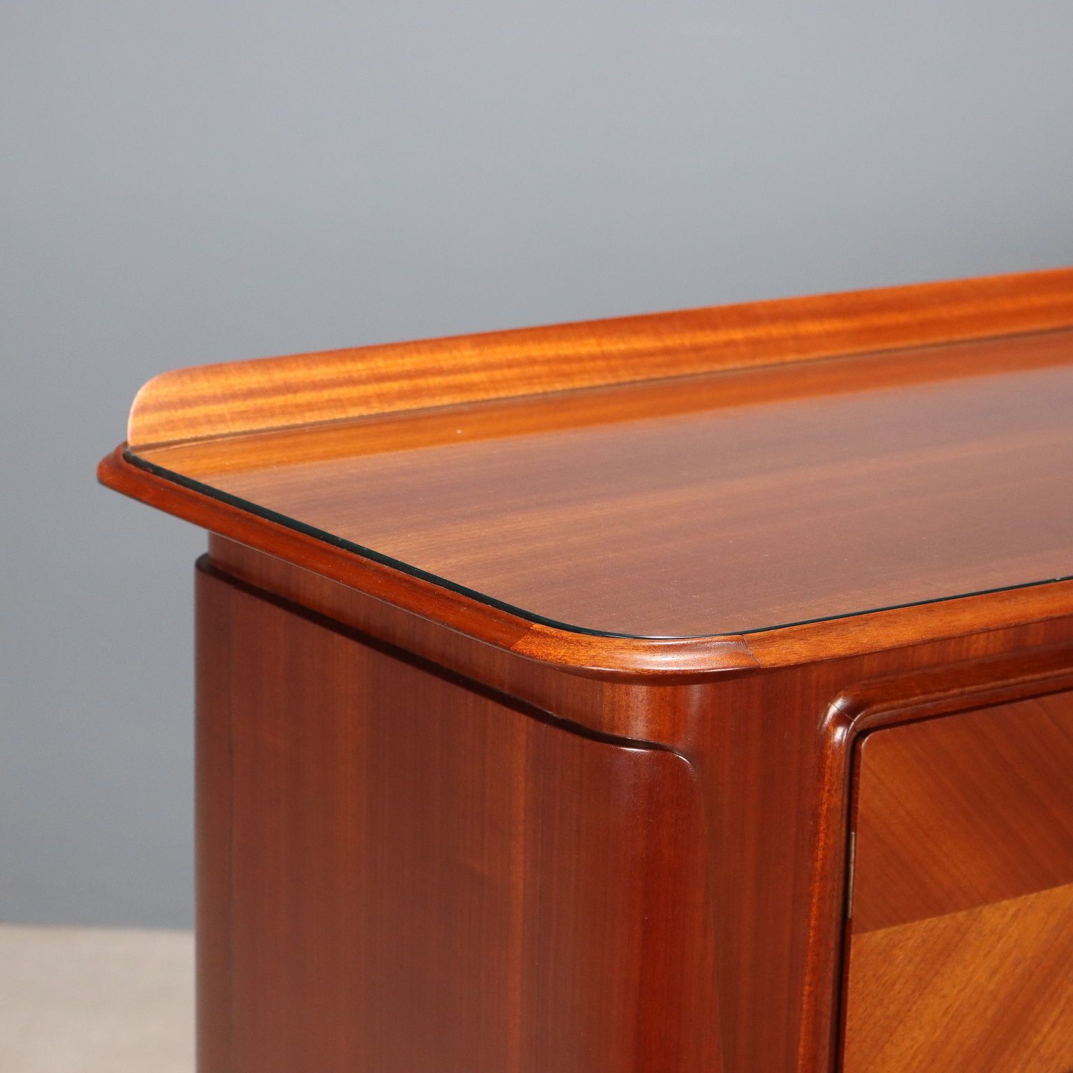 Vintage Cabinet Mahogany Veneer Glass Design Italy 1950s photo vinterior