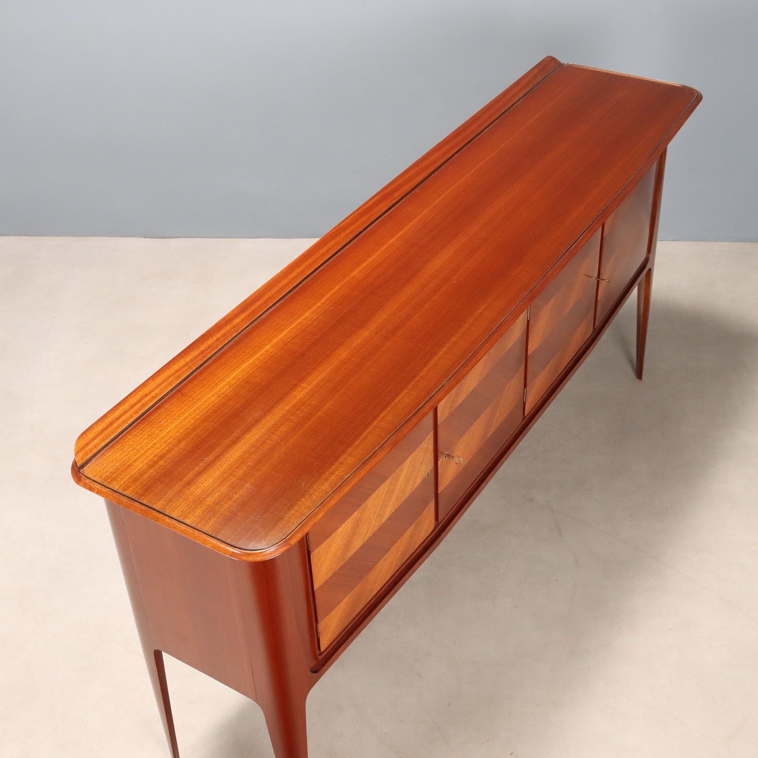 photo furniture Vintage Cabinet Mahogany Veneer Glass Design Italy 1950s
