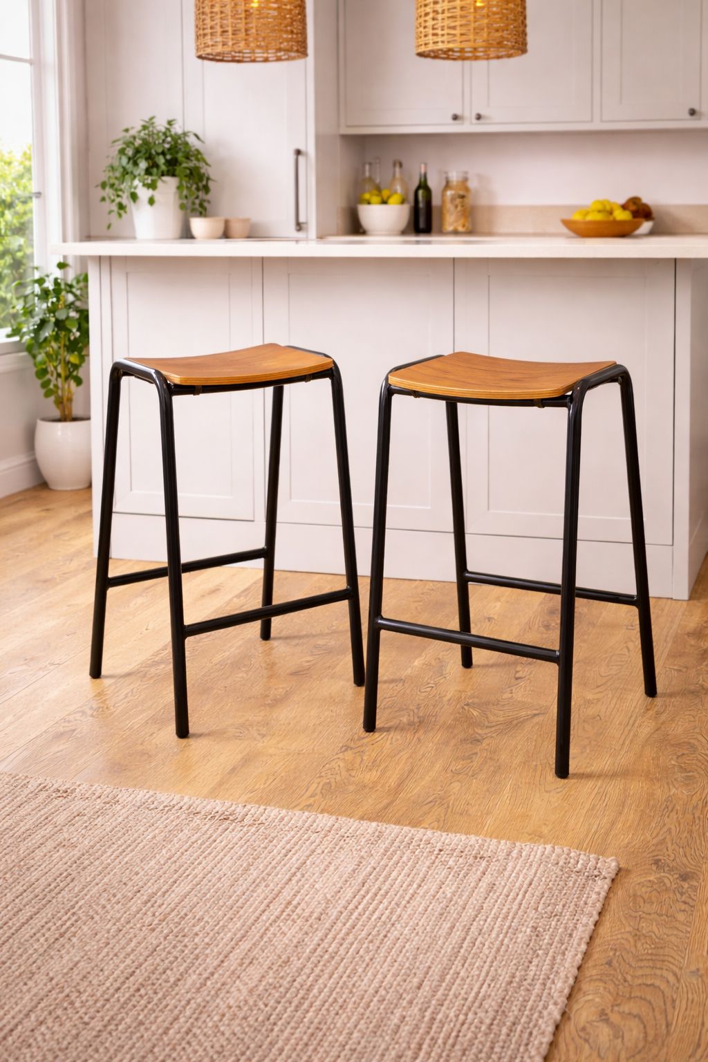 Vintage Restored Classroom Stools, Set Of 2, Industrial Metal & Wood