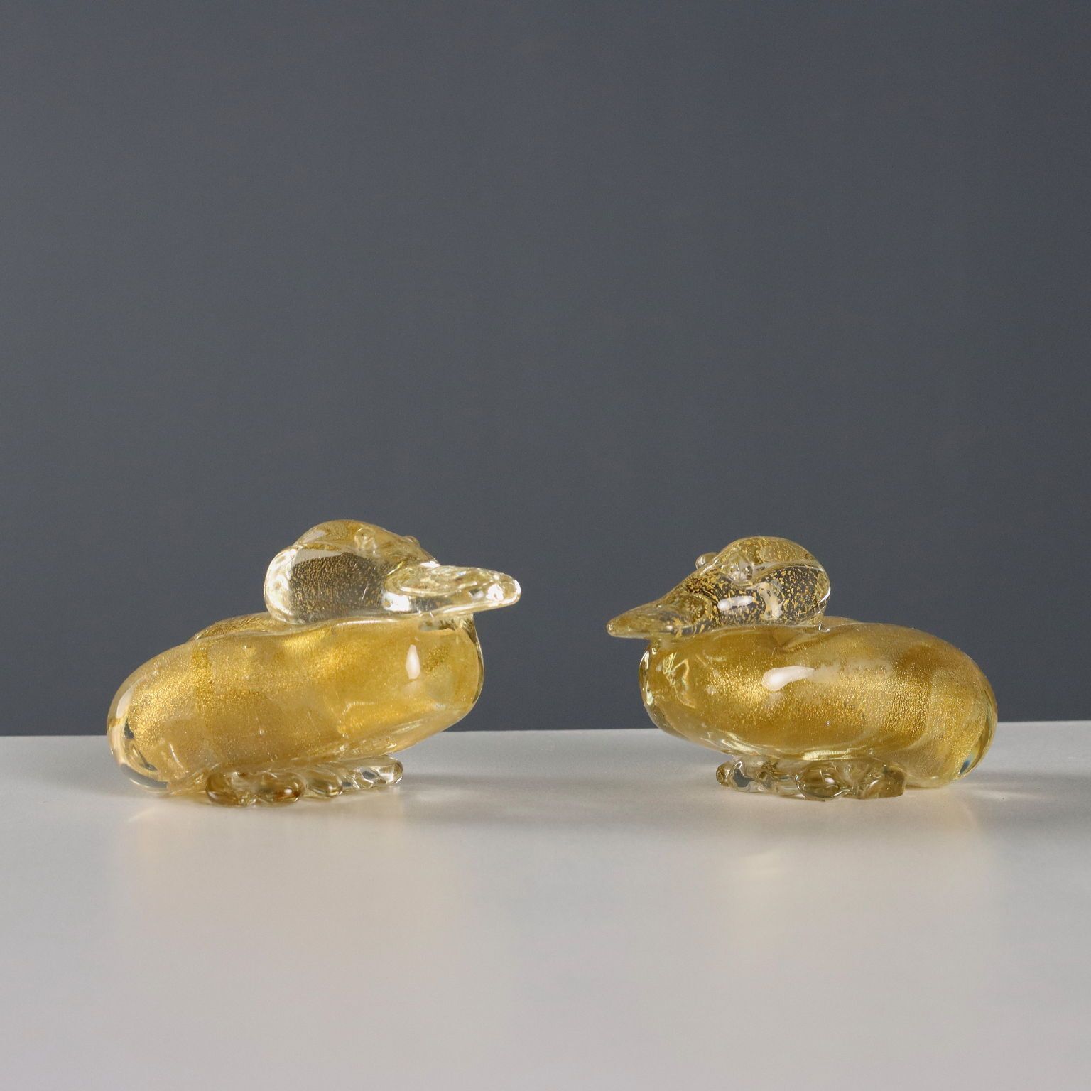 Coppia Di Papere In Vetro Di Murano Con Inclusioni In Oro