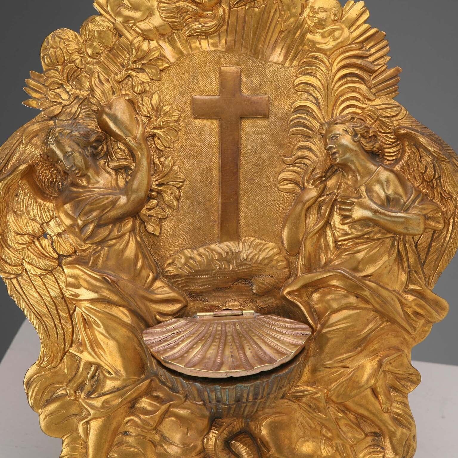 Antique Holy Water Stoup Gilded Bronze Italy XX Century photo for sale