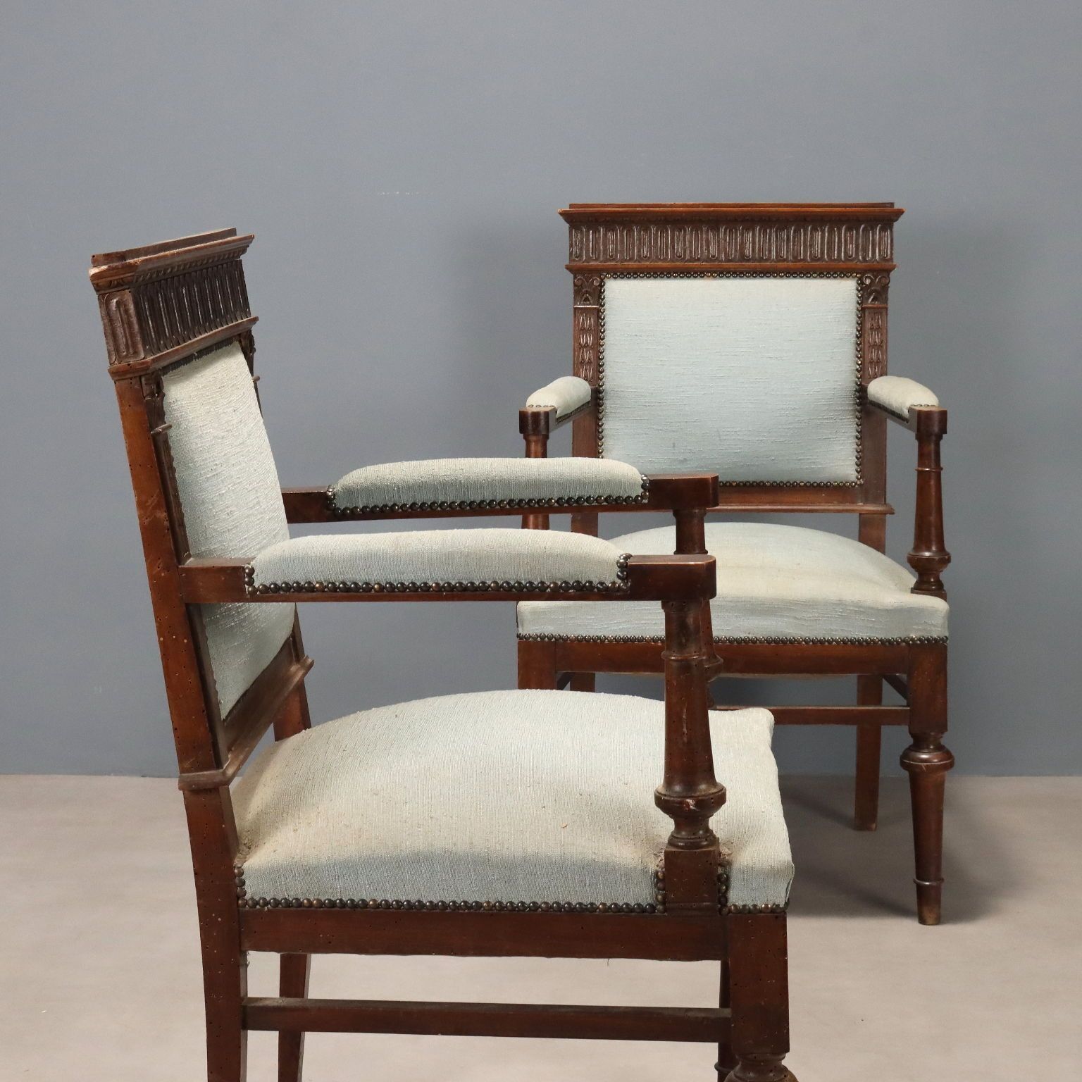Armchairs Neo Baroque Walnut Fabric XIX Century photo Furniture