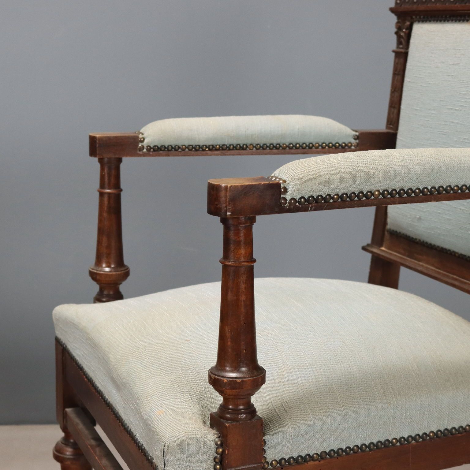 Armchairs Neo Baroque Walnut Fabric XIX Century photo vinterior