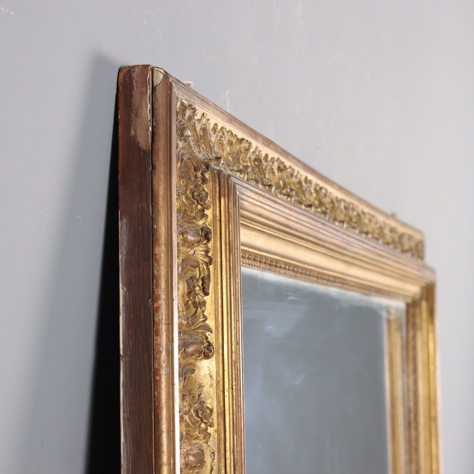 Antique Mirror Carved Gilded Wood Italy XIX Century photo vintage