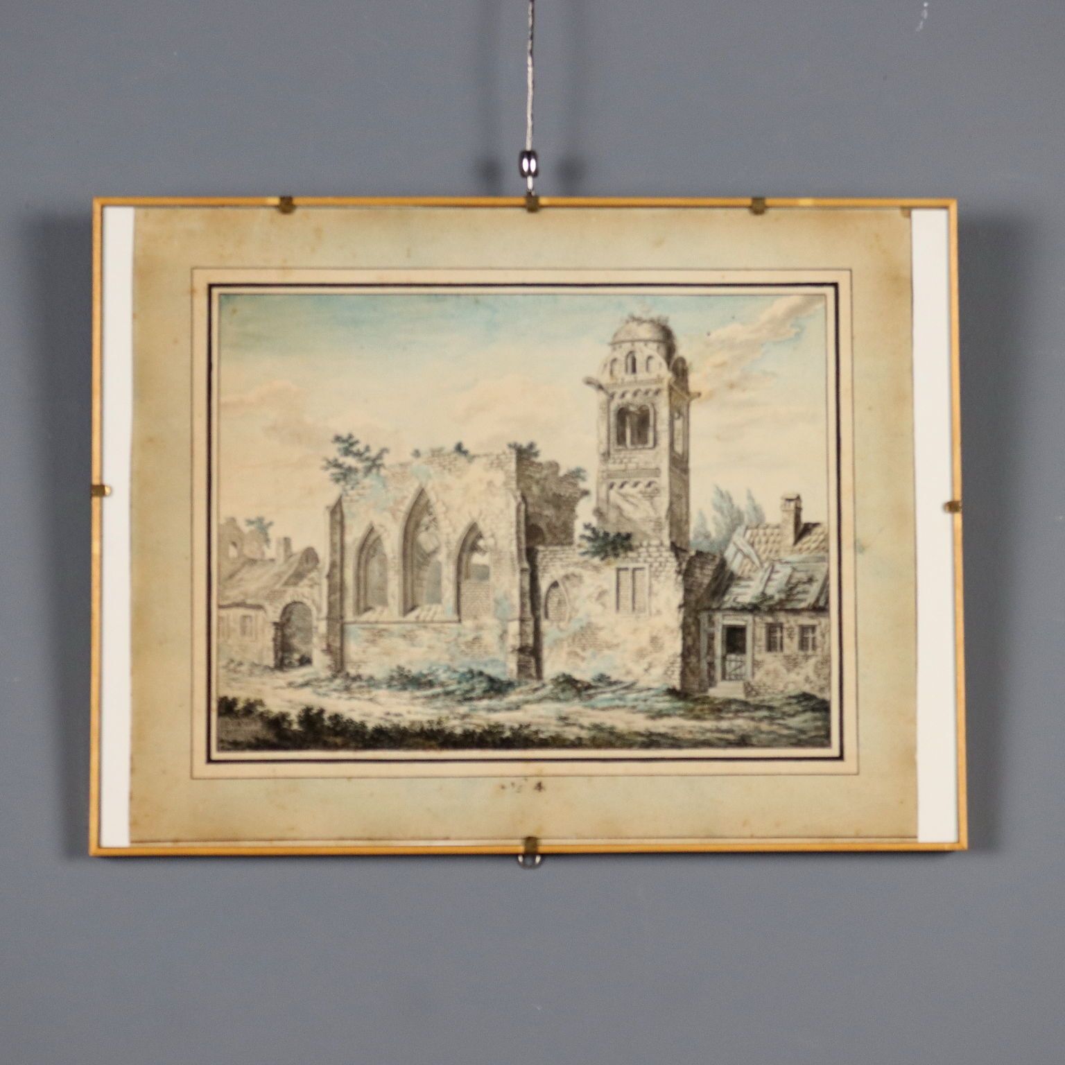Antique Painting Signed Johann Franz Gout Church In Ruins 1782